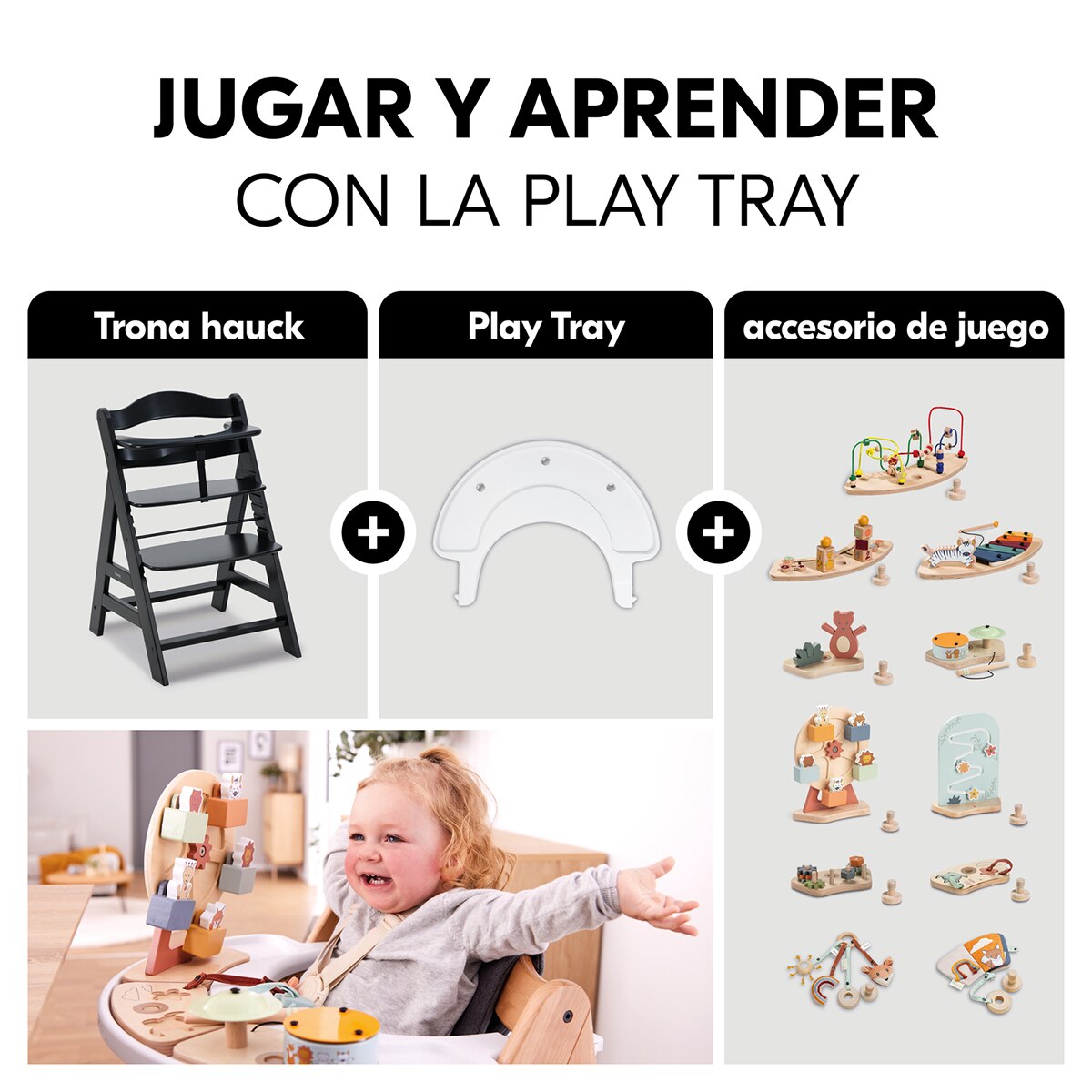 Cadeira de Refeição Evolutiva Alpha+ Conjunto de Tabuleiro Preto-13