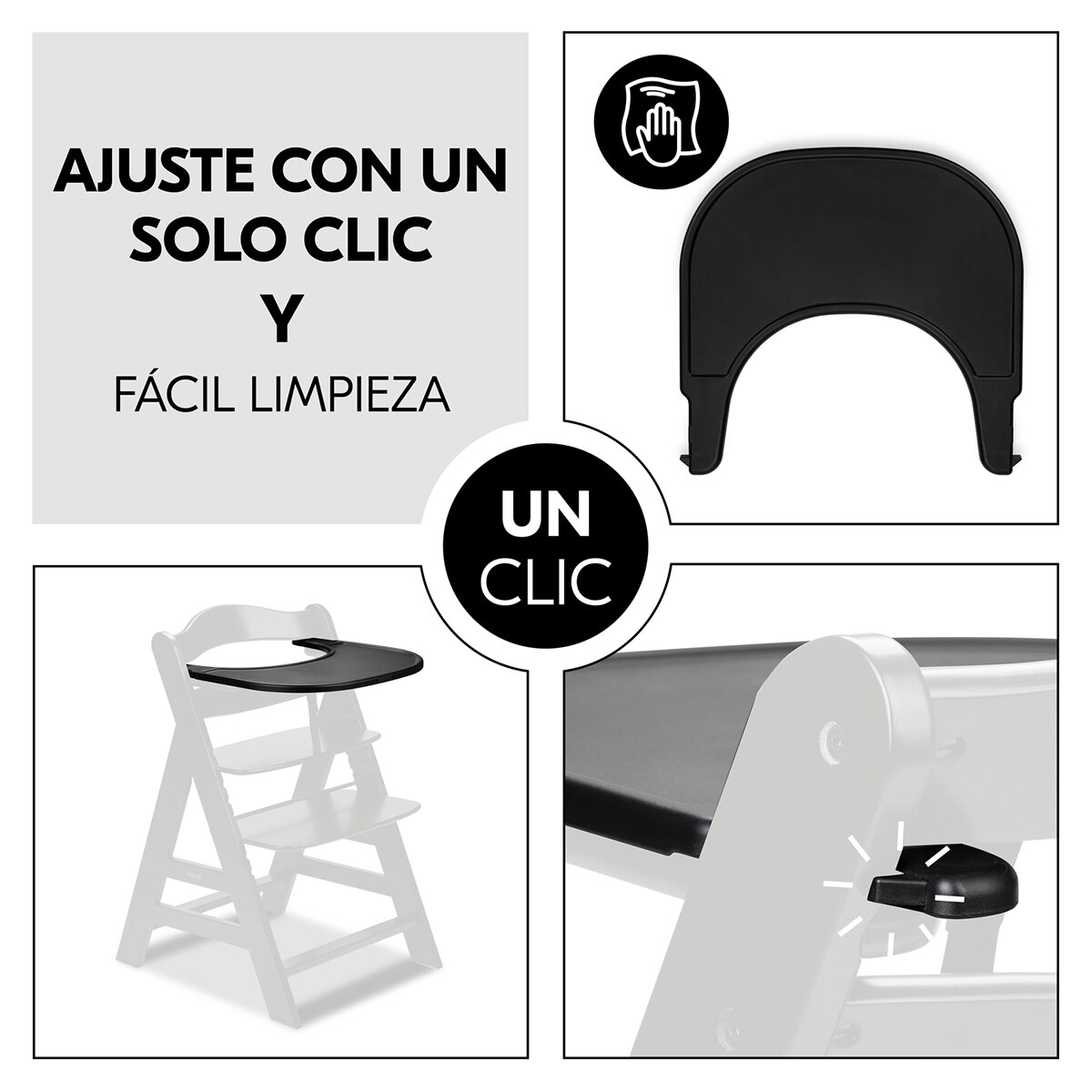 Cadeira de Refeição Evolutiva Alpha+ Conjunto de Tabuleiro Preto-16