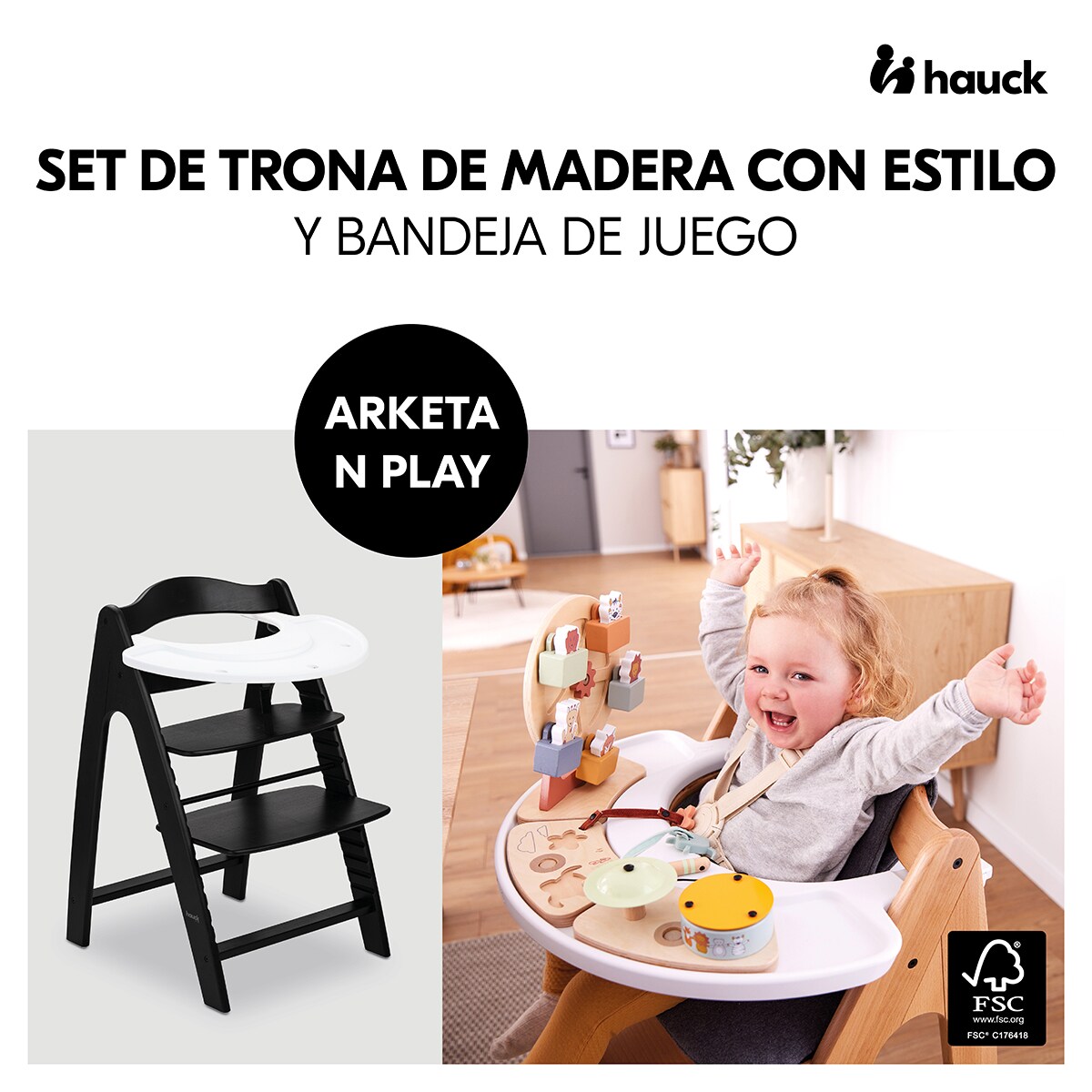 Cadeira de Refeição Evolutiva de Madeira Arketa N Play Preto-2