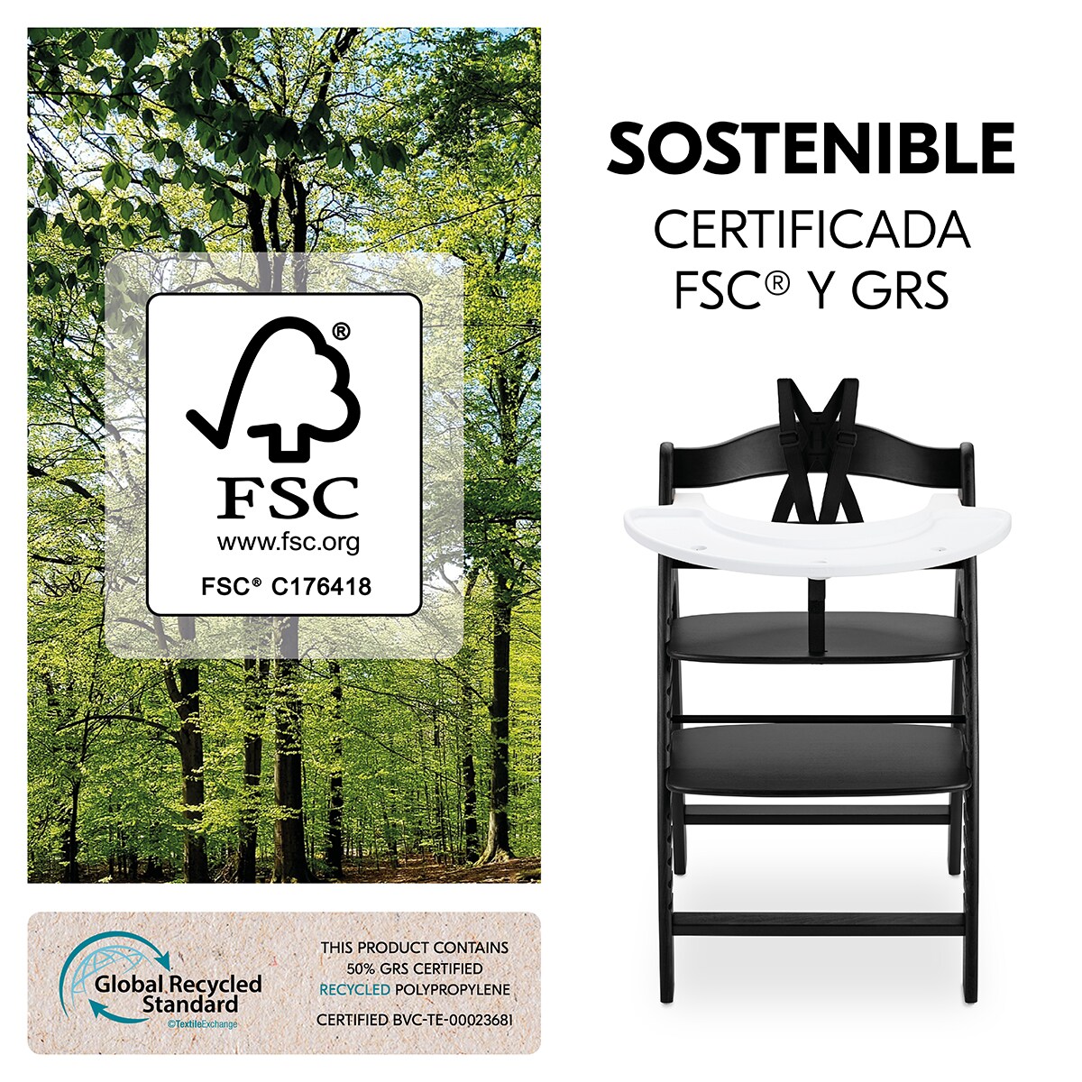 Cadeira de Refeição Evolutiva de Madeira Arketa N Play Preto-8