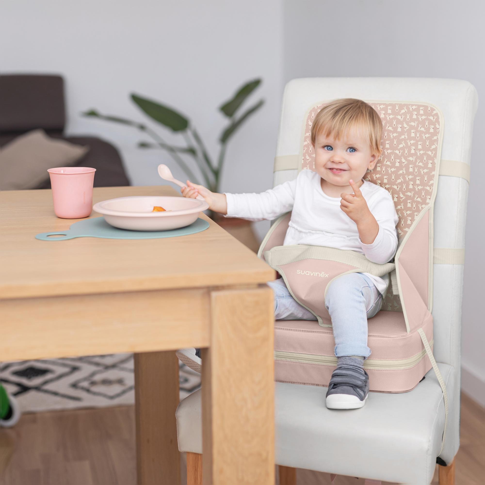Assento elevatório portátil para bebés com mais de 6 meses Rosa-3
