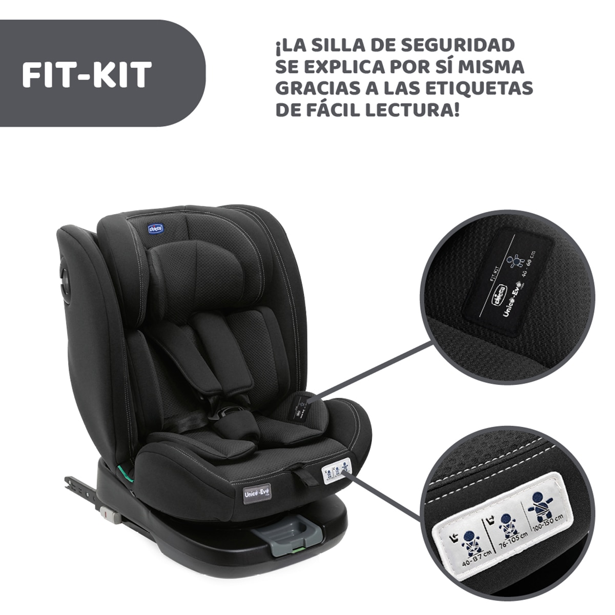 Silla de coche evolutiva Chicco Unico Evo i-Size (40-150 cm) - Negro Negro-11