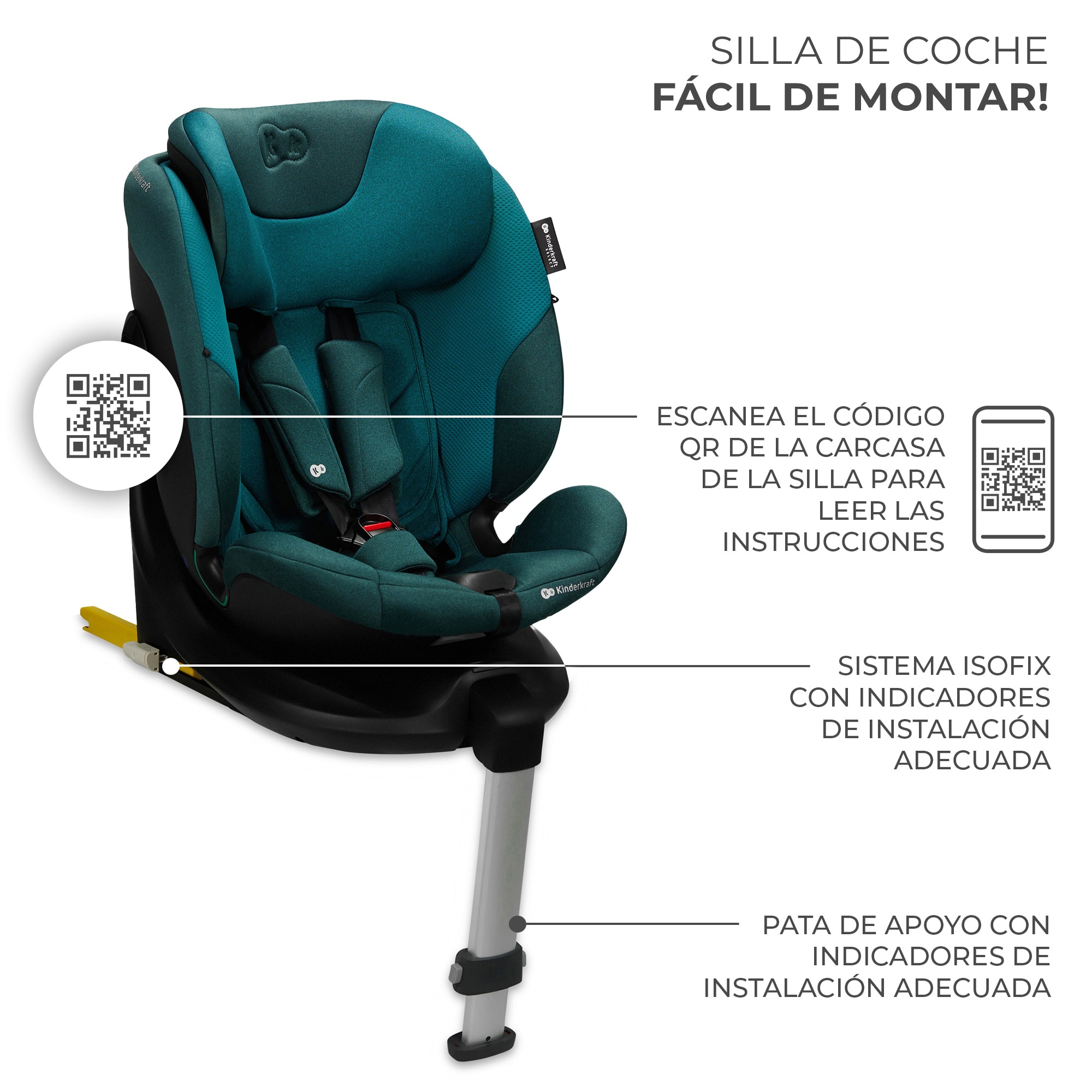 Imagen 10 de Kinderkraft Silla de auto 40 - 150 I Size I-FIX - Gris Azul oscuro