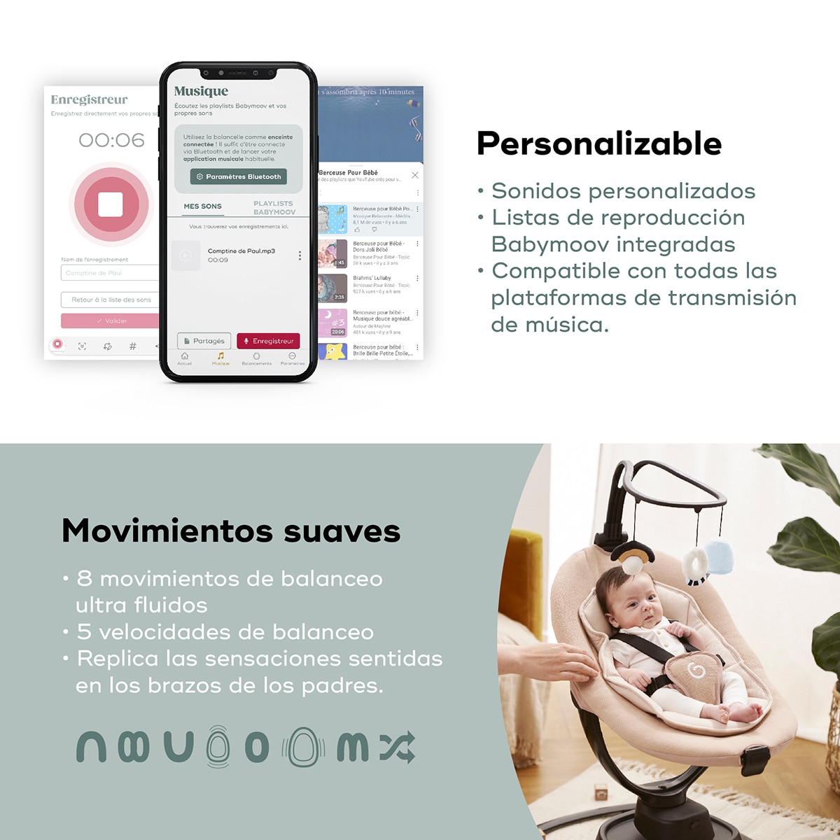 Baloiço Motorizado e Conectado com Aplicação Swoon Evolution Connect Castanho-claro-4