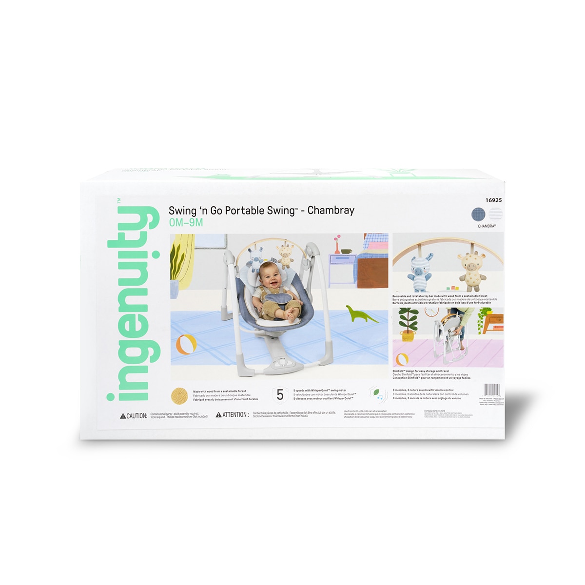 Baloiço Portátil + Ingenuity + Swing 'n Go Portable Swing- Chambray Azul-4