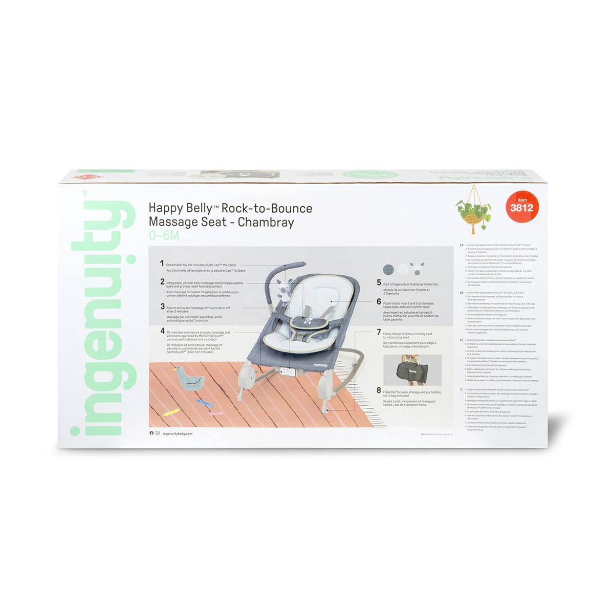 Rede e Cadeira de Baloiço + Ingenuity + Happy Belly Rock-to-Bounce Massage Seat - Chambray Azul-15