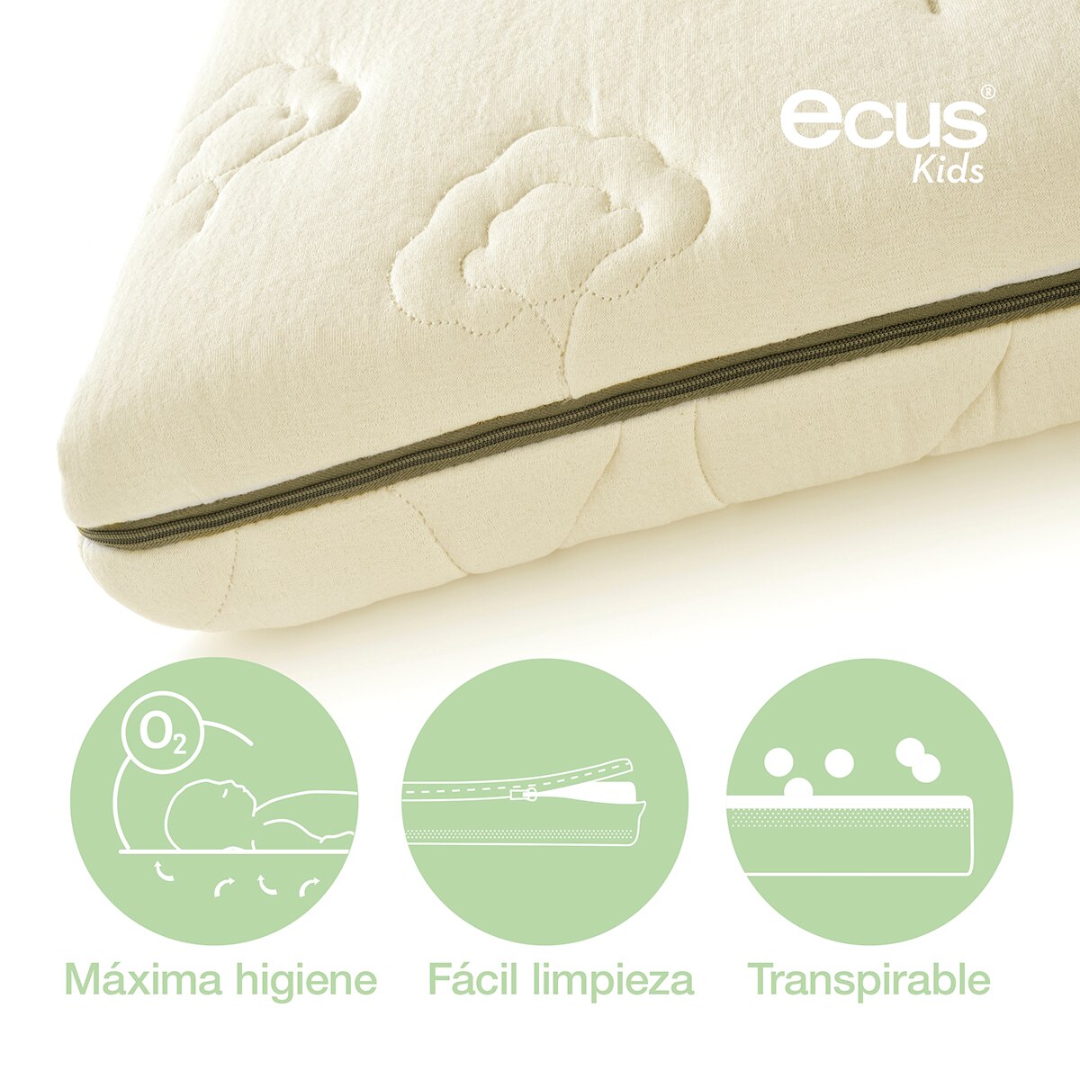 Colchón para Cuna Ecus Kids Organic Algodón Eco crema (disponible en varias medidas) Crema Crema-7