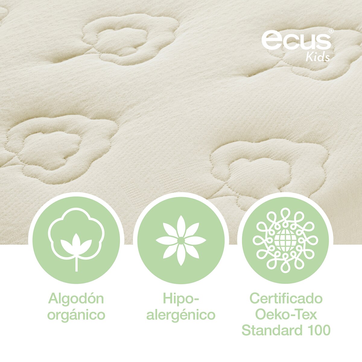 Colchón para Cuna Ecus Kids Organic Algodón Eco crema (disponible en varias medidas) Crema Crema-9