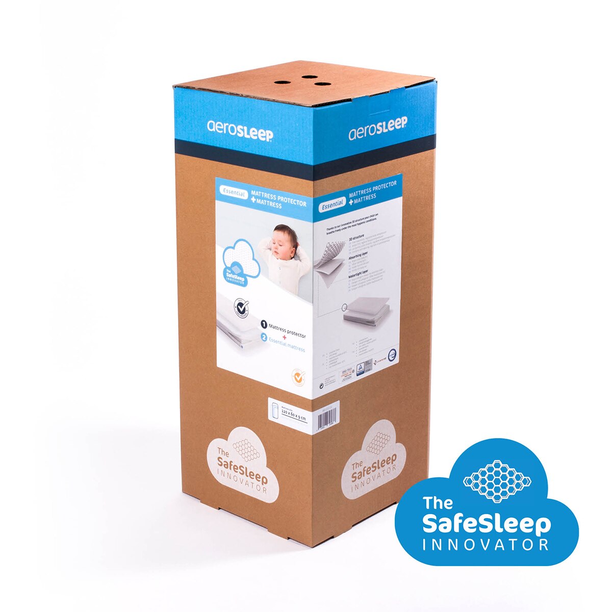 Colchón y Protector de Colchón Aerosleep Safe Sleep Pack Essential (disponible en varias medidas) - Blanco Blanco-7