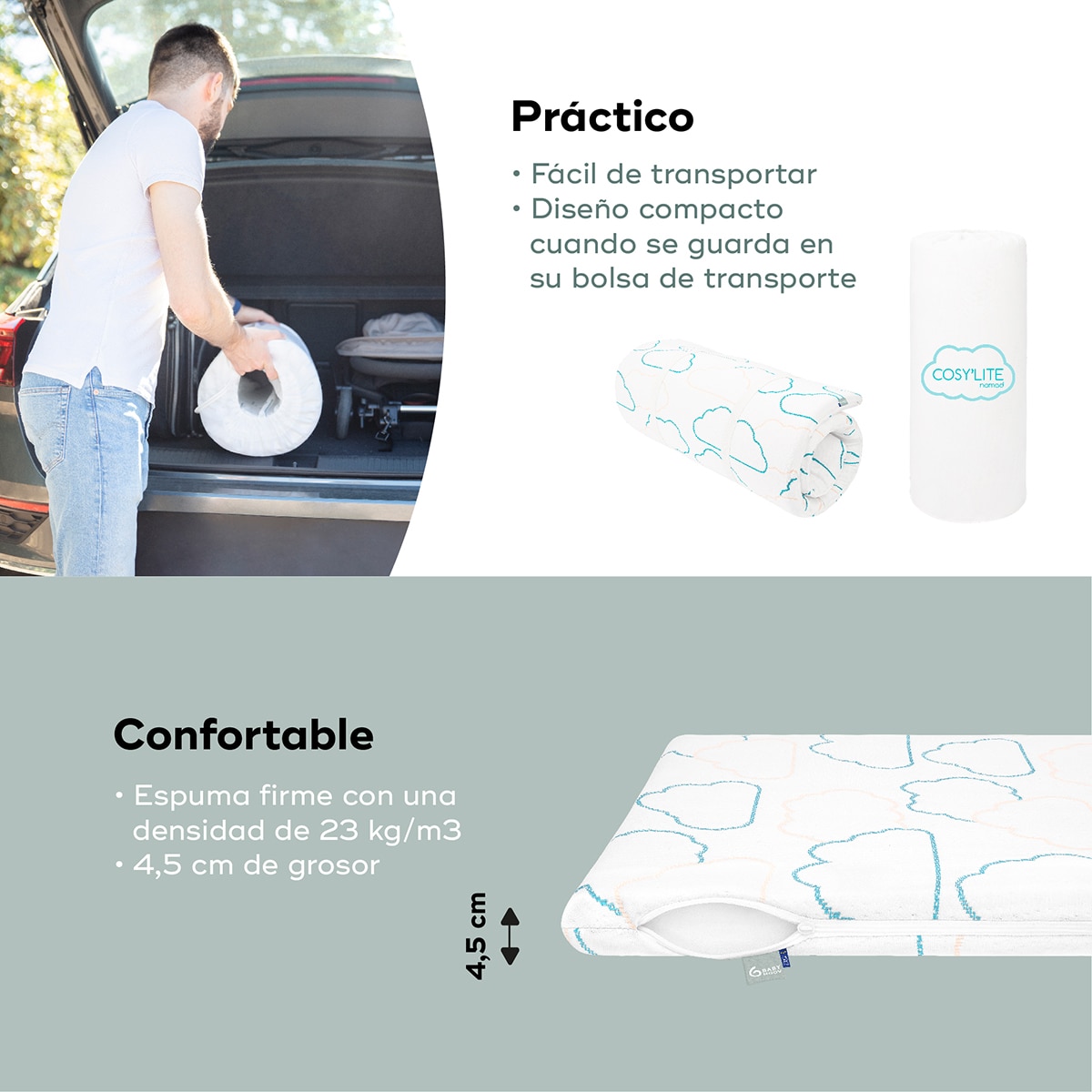 Colchão para Bebé de Viagem Cosy'Lite Nomad - 60x120 cm Branco-4
