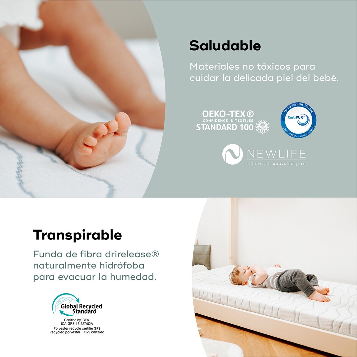 Colchão para Bebé Ergonómico Cosy'Lite - 70x140 cm Branco-5