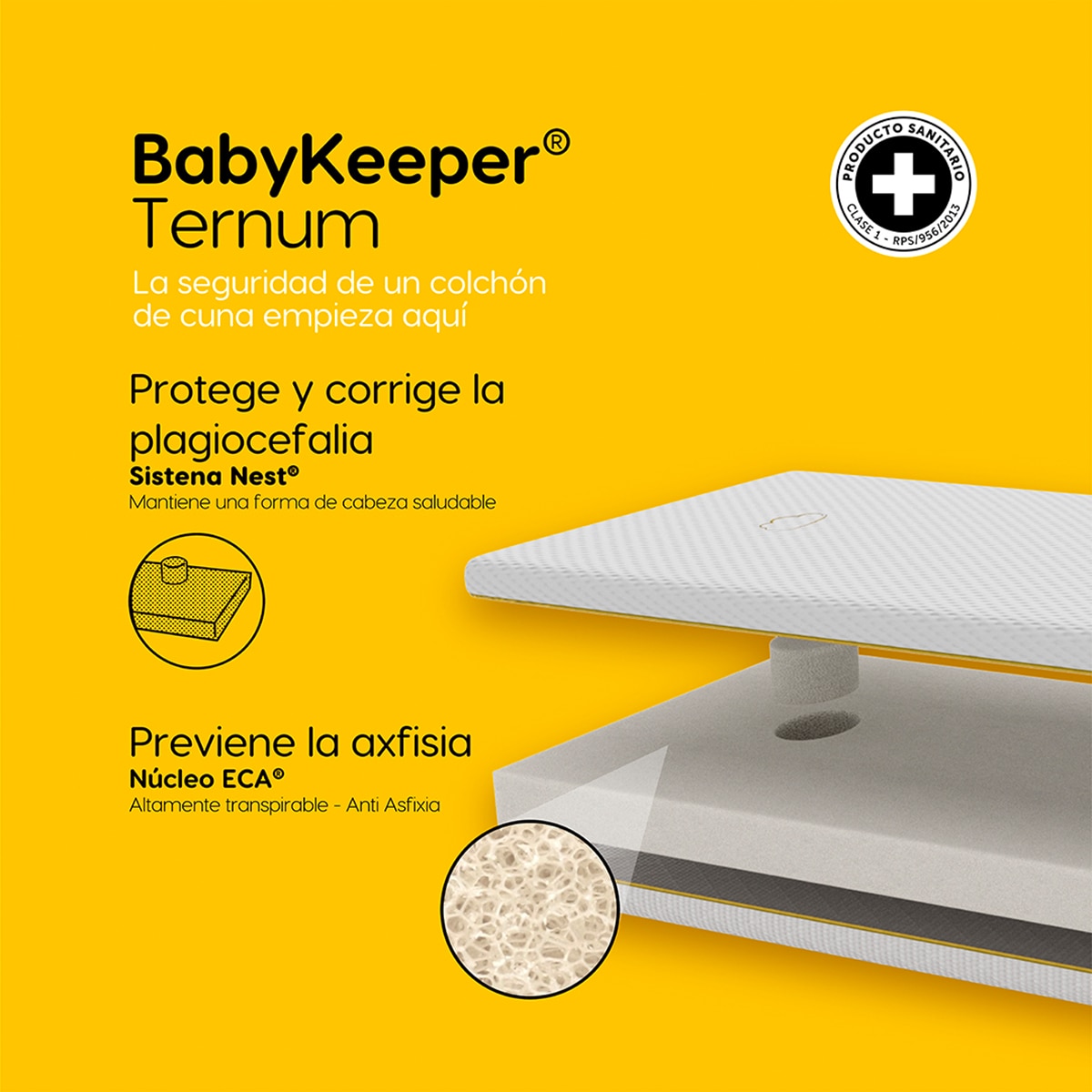 Colchón de cuna y minicuna 2 en 1 Babykeeper Ternum Blanco Blanco-3