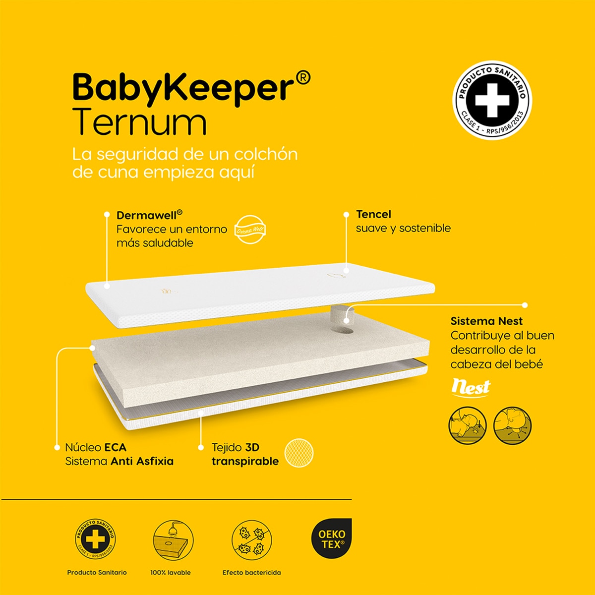 Colchón de cuna y minicuna 2 en 1 Babykeeper Ternum Blanco Blanco-4