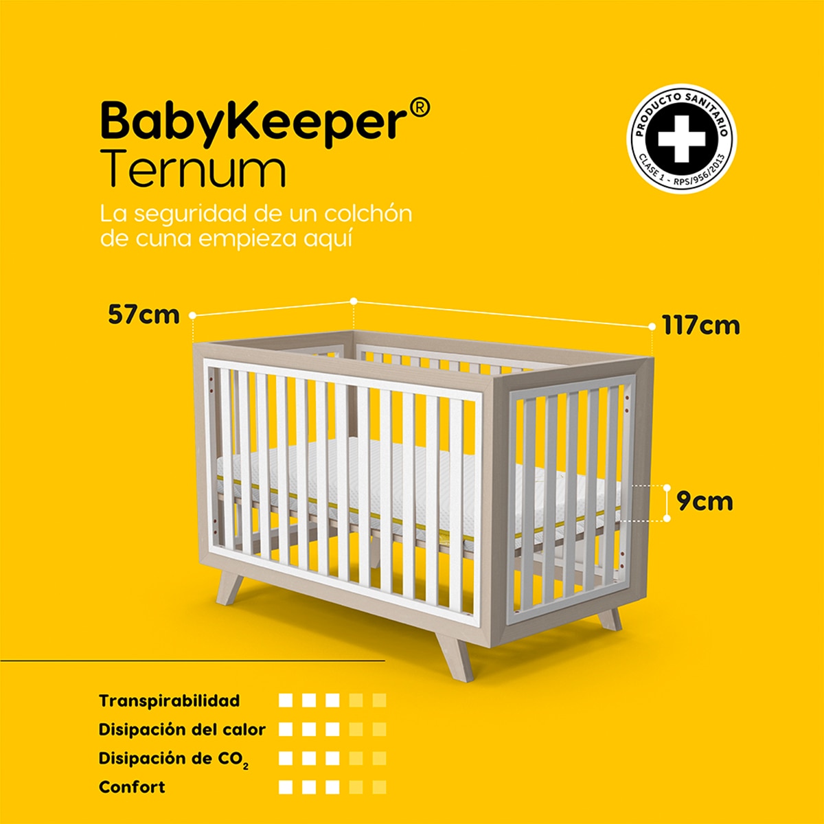 Colchón de cuna y minicuna 2 en 1 Babykeeper Ternum Blanco Blanco-7