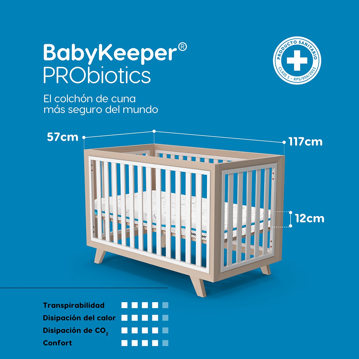 Colchão de Berço e Mini Berço 2 em 1 Probiotics Branco-10