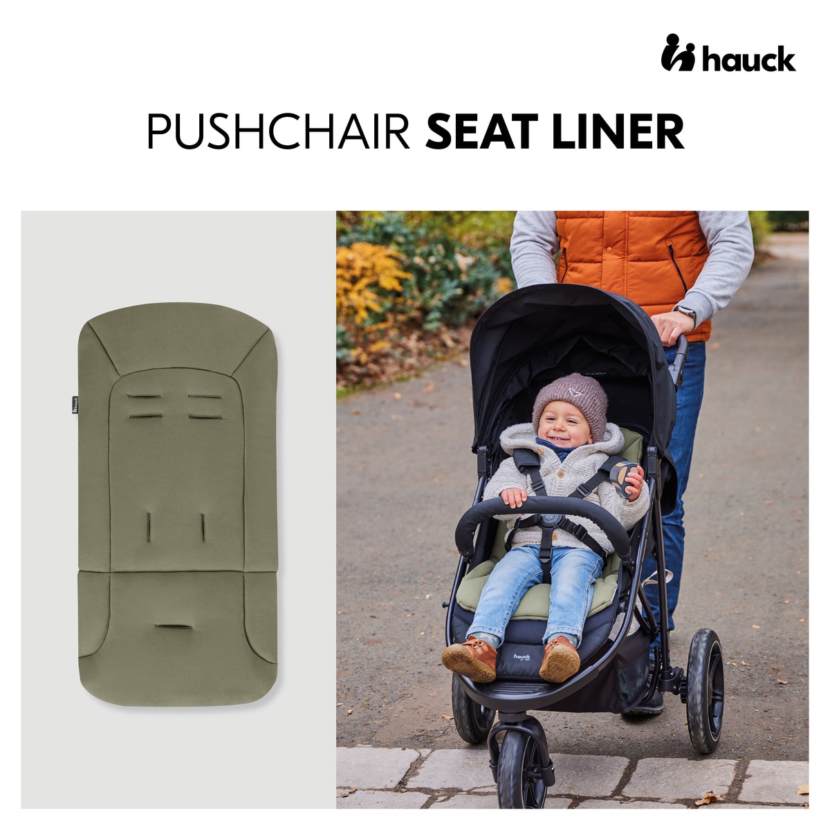 Colchoneta Universal para silla de paseo Hauck Pushchair Seat Liner Verde militar Verde militar-2