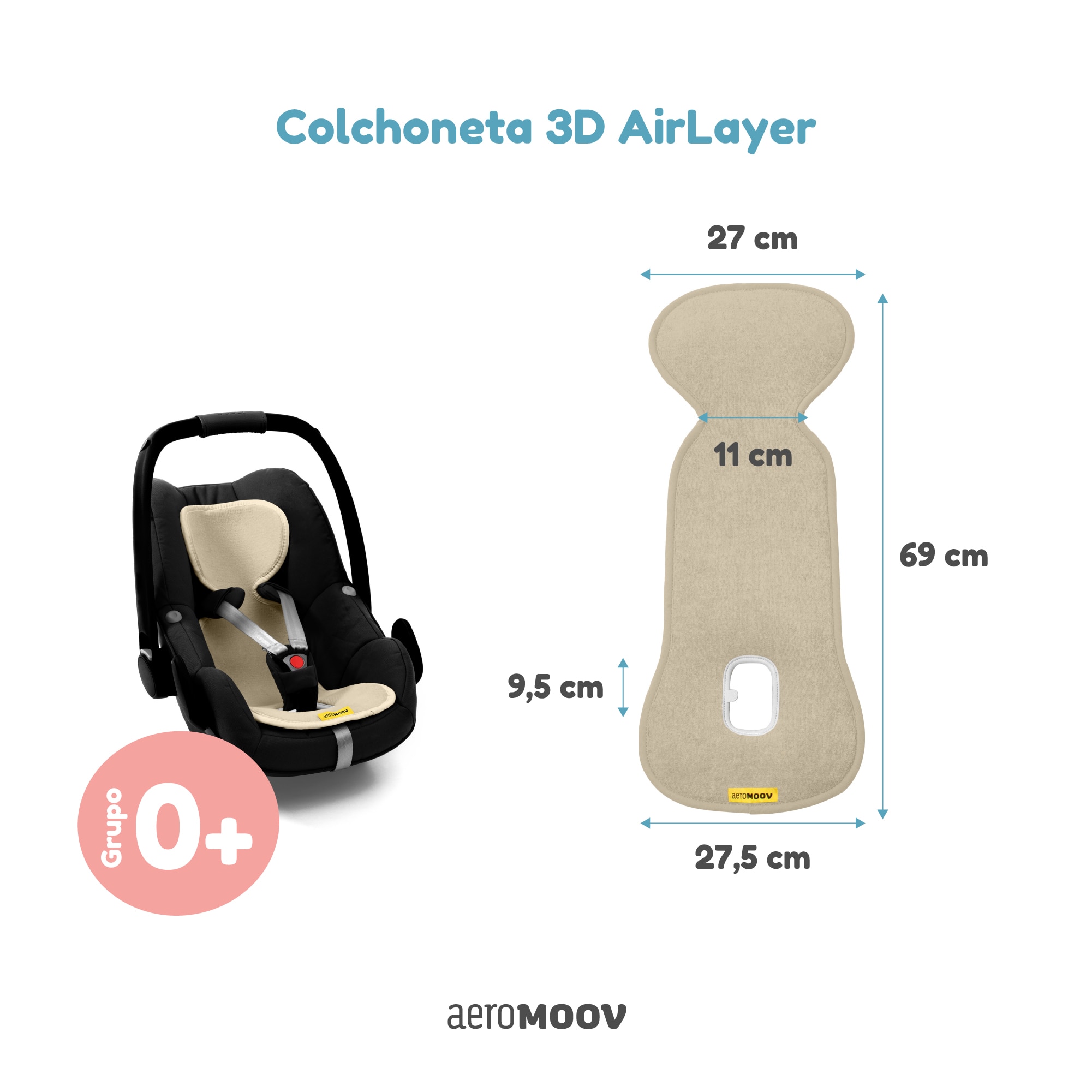 Colchoneta 3D para silla de coche Grupo 0 AeroMoov Verde oscuro Verde oscuro-8