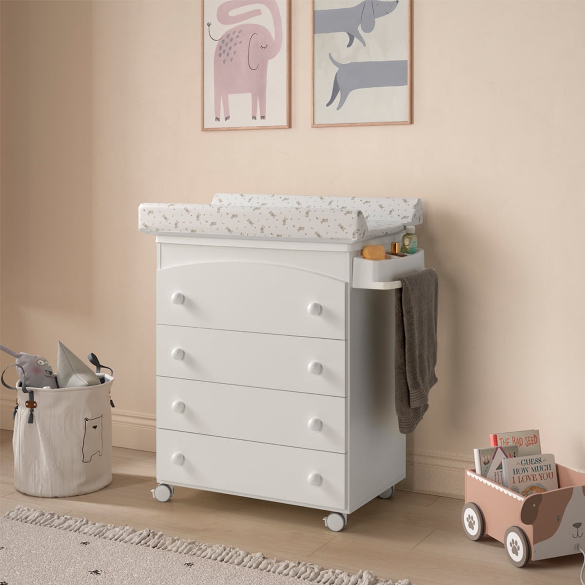 Cómoda com Banheira e Muda-fraldas (4 Gavetas) Little Bunny Branco-2