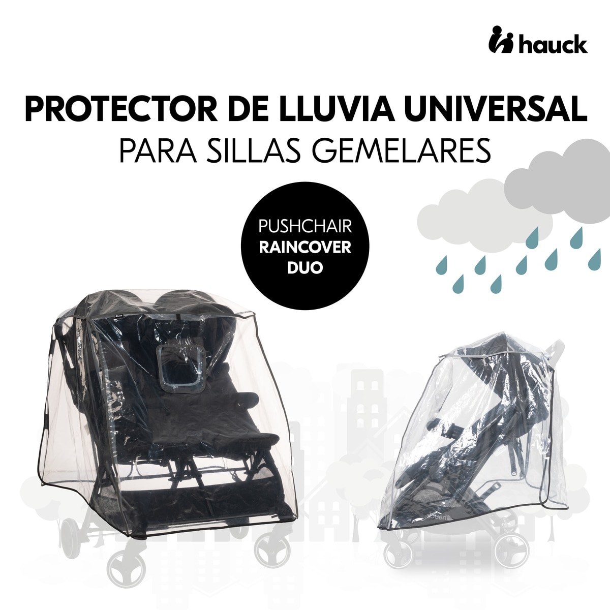 Protector de lluvia Pushchair Raincover Duo Gris claro Gris claro-2