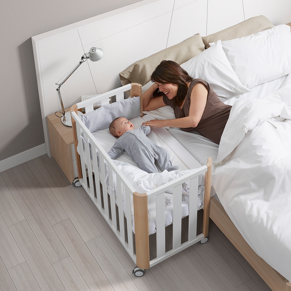 Minicuna de colecho (50 x 90 cm.) Cotinfant Doco Sleeping + colchón Air-foam + Silva camel - Gris claro Gris claro-2