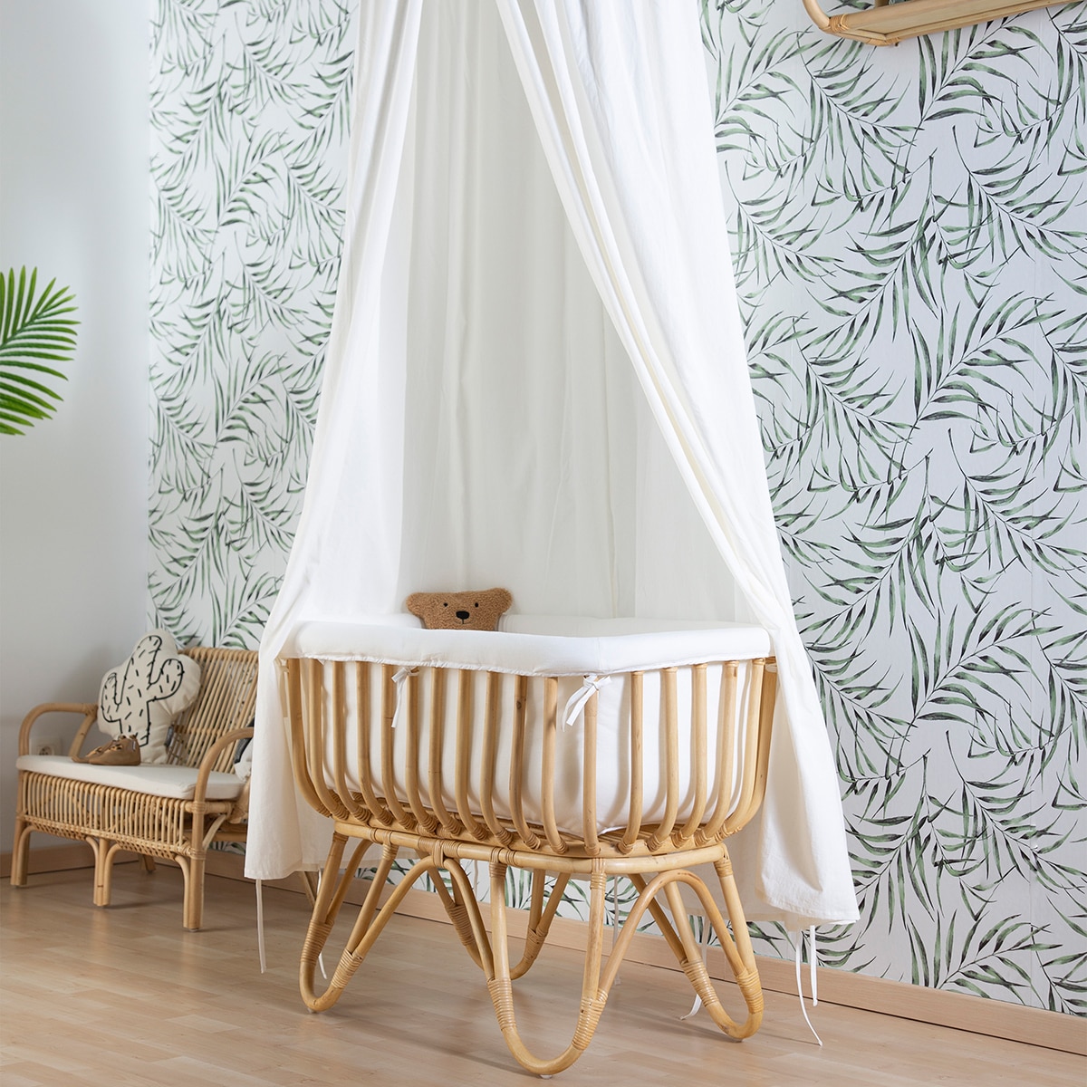 Miniberço Rotim - 90x50 cm + Colchão + Capa Natural / Branco-6