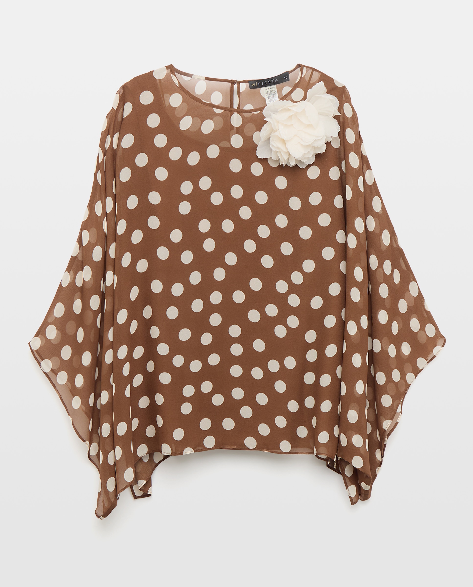 Top Kaftan com Estampado às Bolinhas Castanho-5