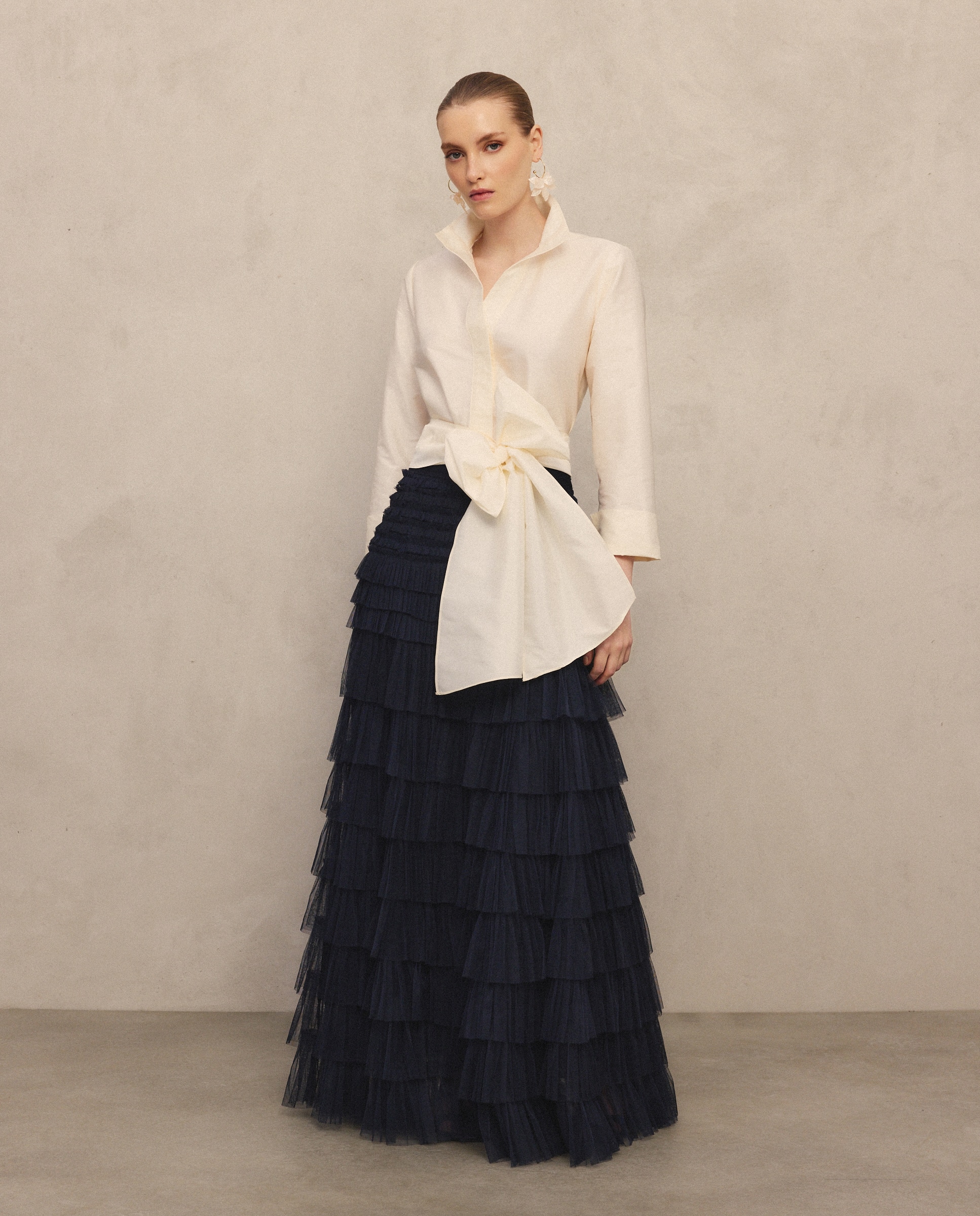 Saia midi de tule Azul-marinho-1
