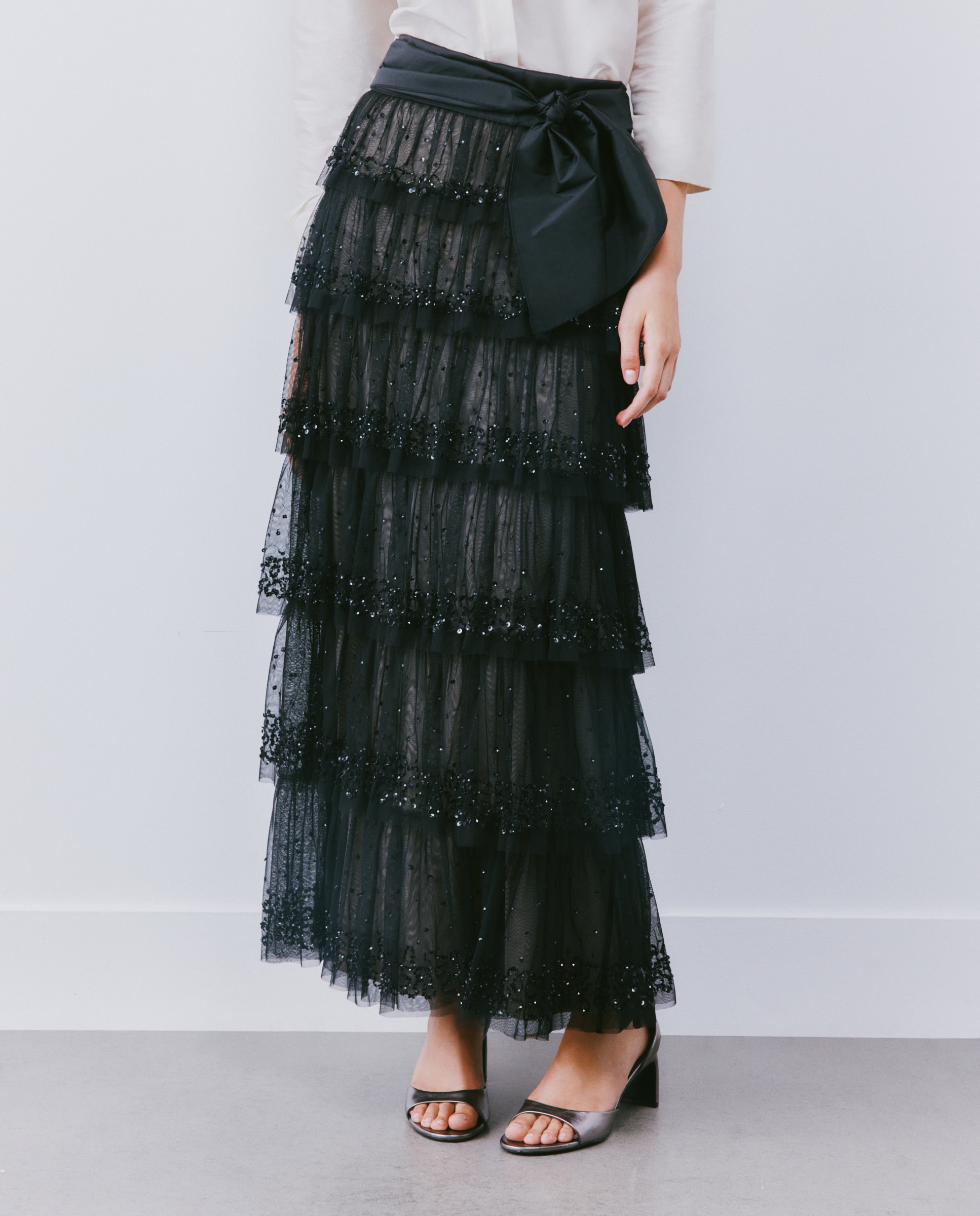 Falda midi tul volantes pedrería - Woman Fiesta El Corte Inglés - Negro Negro-2