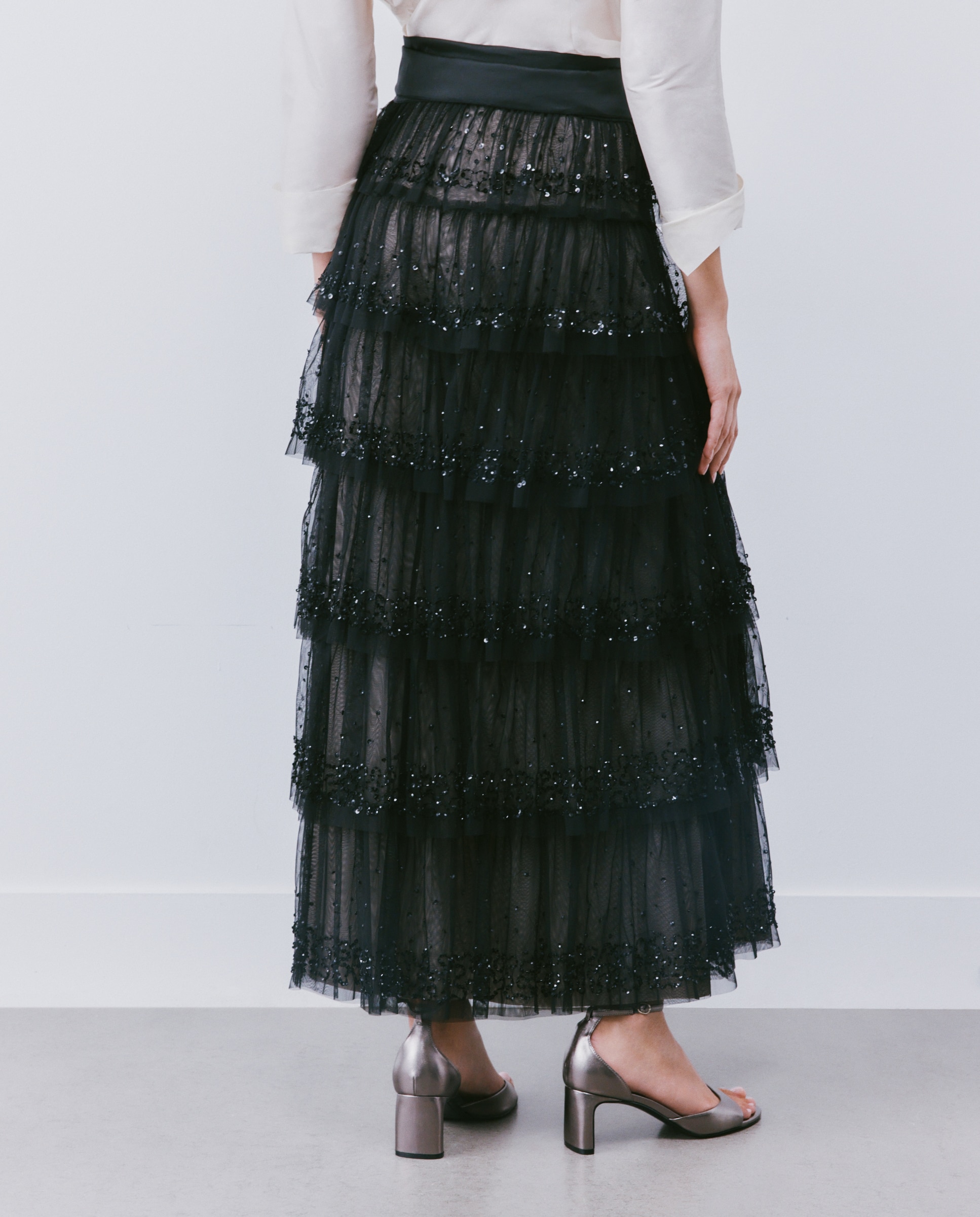 Falda midi tul volantes pedrería - Woman Fiesta El Corte Inglés - Negro Negro-3