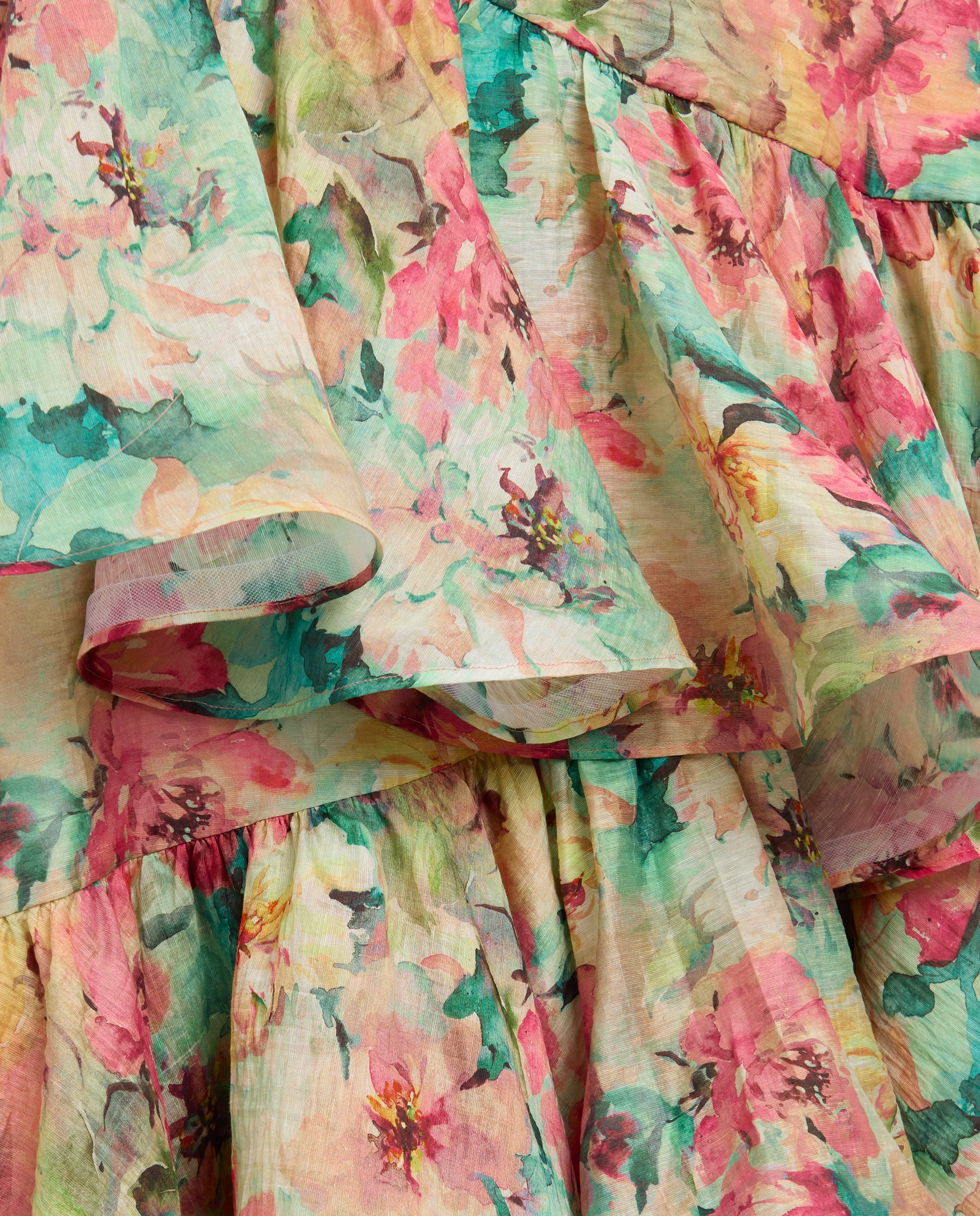 Saia Midi com Folhos e Estampado Verde-5