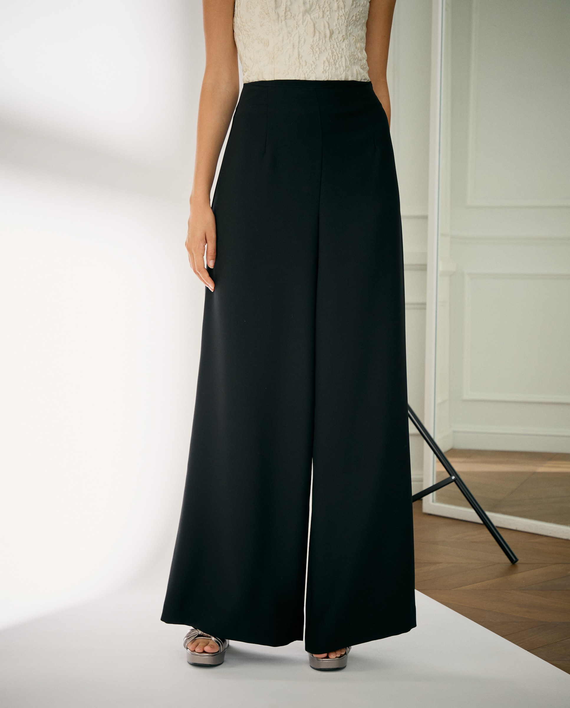 Calças formais largas Preto-2