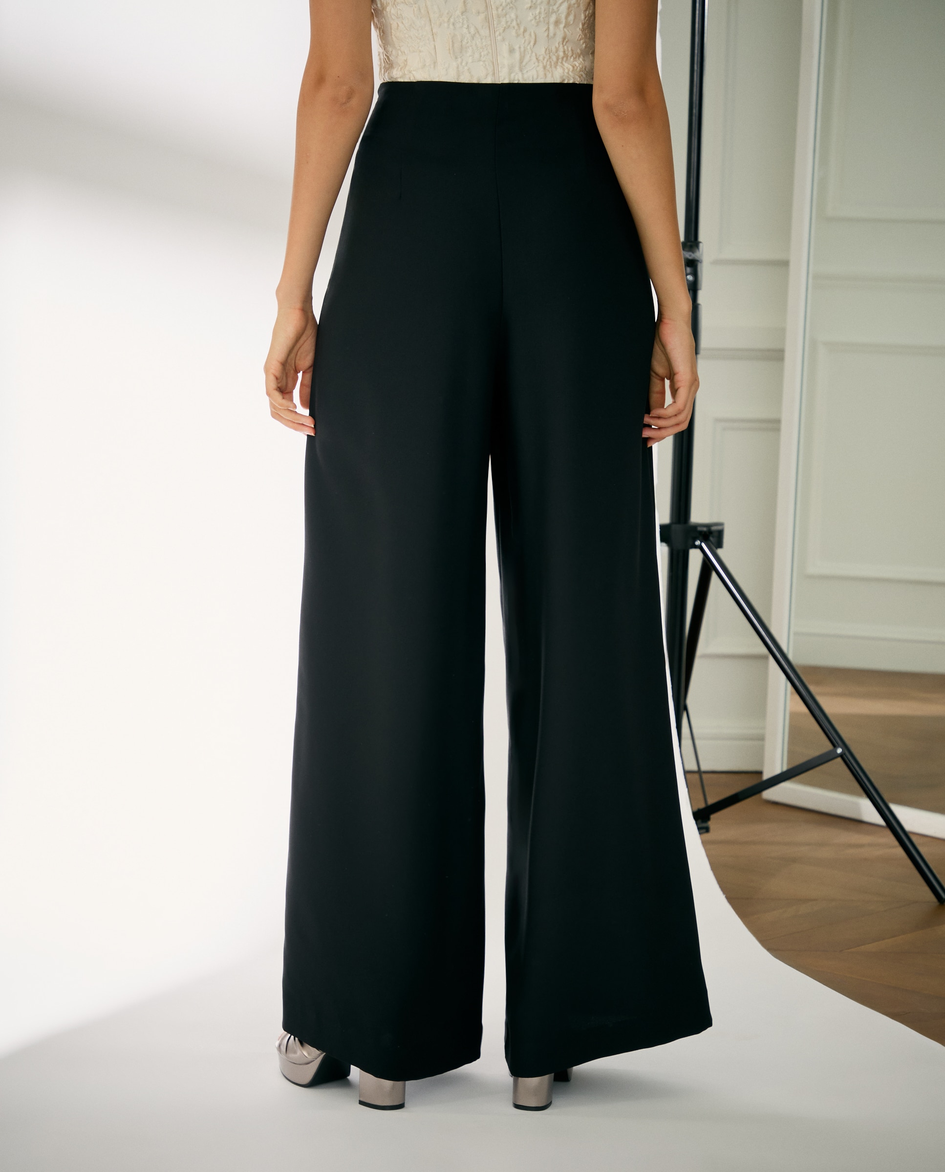 Calças formais largas Preto-3