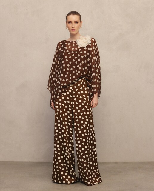 Pantalón crepe de mujer con estampado de lunares