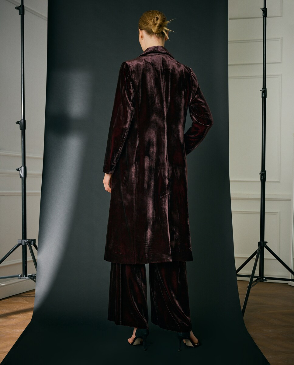 Sobretudo Curto Cintado de Veludo Bordeaux-4