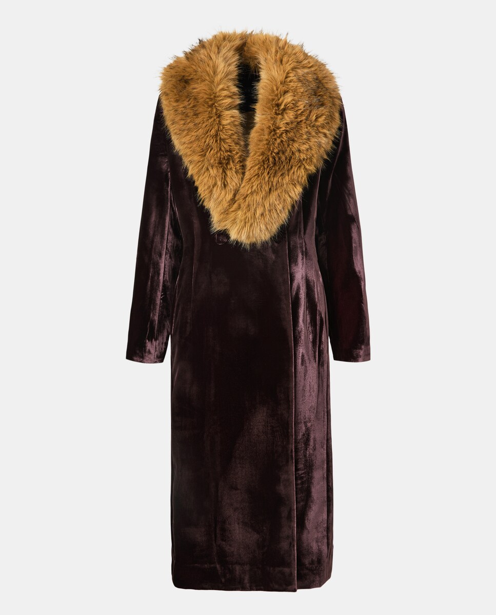 Sobretudo Curto Cintado de Veludo Bordeaux-5