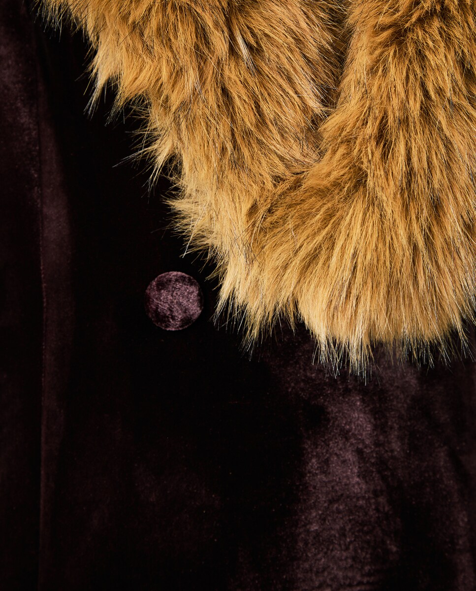 Sobretudo Curto Cintado de Veludo Bordeaux-6