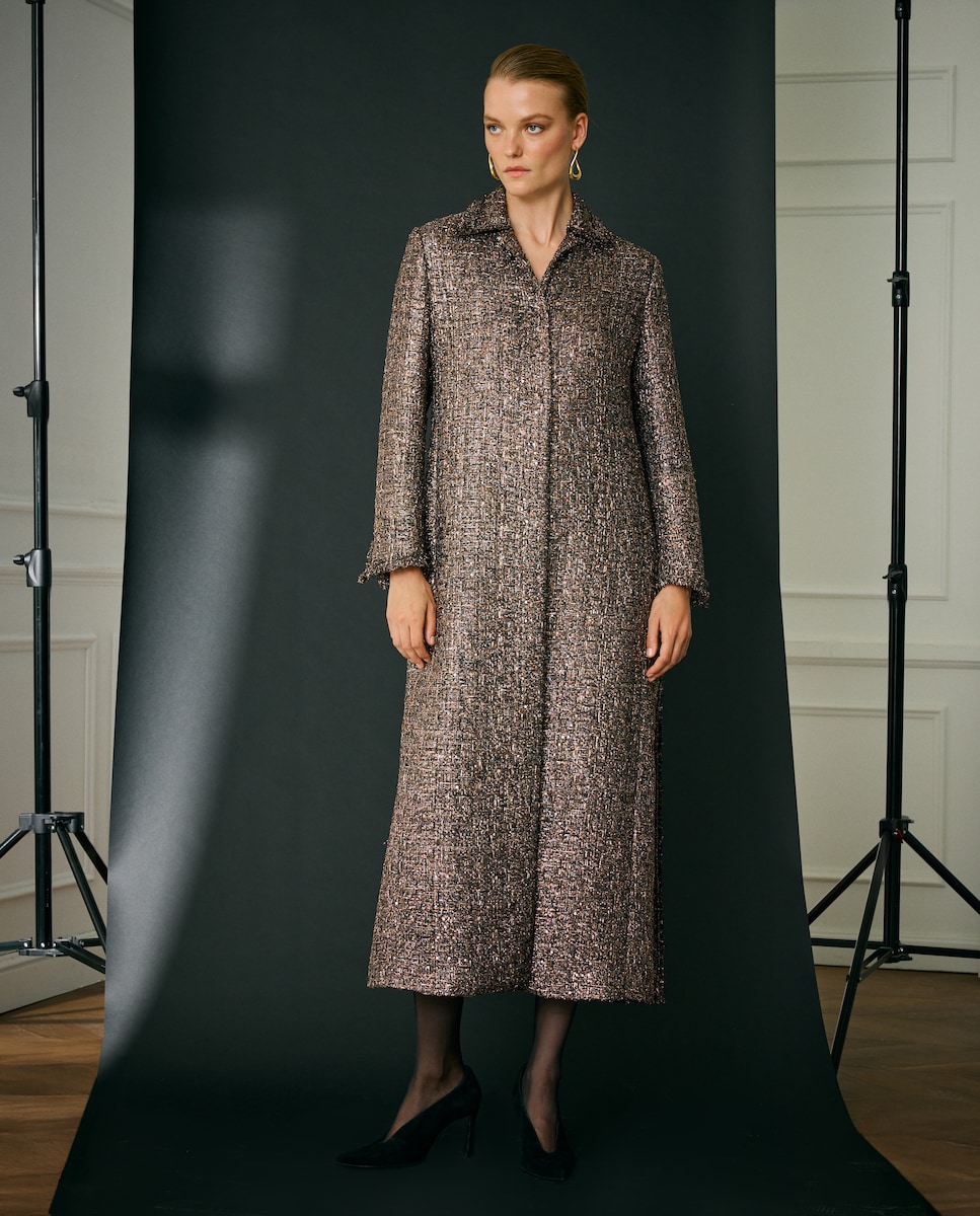 Sobretudo Comprido com Jacquard 391 Ouro Velho-1