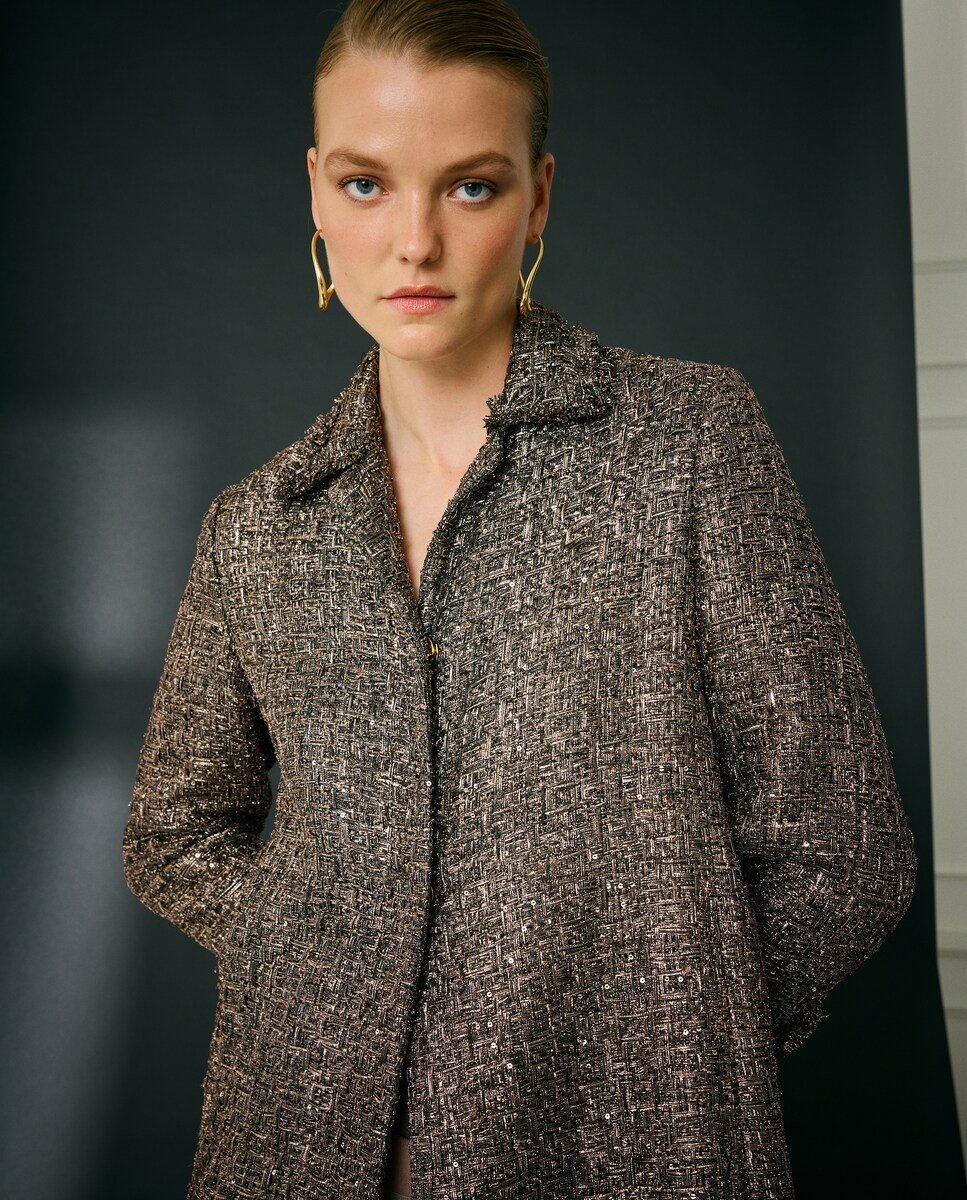 Sobretudo Comprido com Jacquard 391 Ouro Velho-3