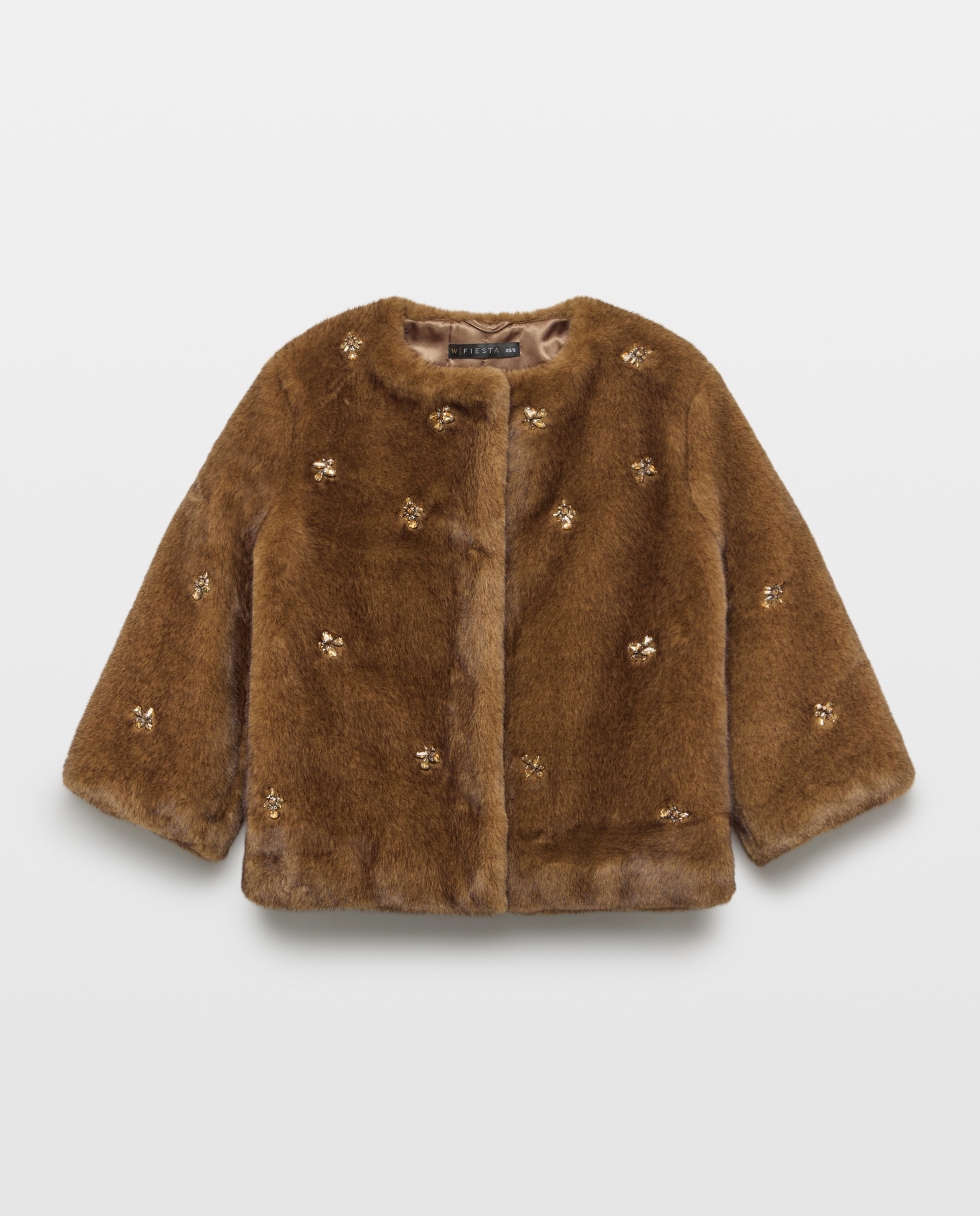 Chaqueta pelo de mujer con pedrería - Woman Fiesta El Corte Inglés - Visón claro Visón claro-4