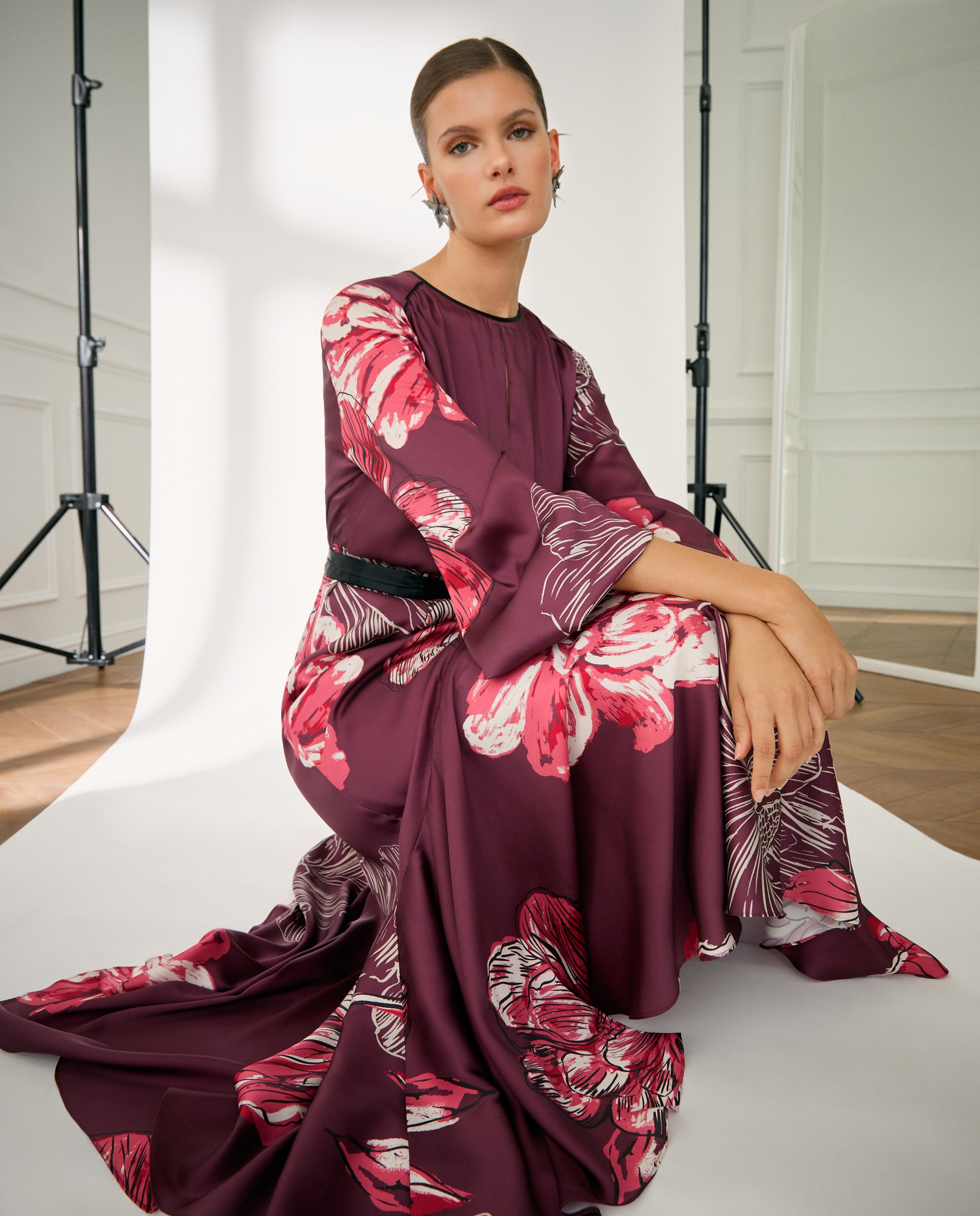 Vestido Camiseiro com Saia com Estampado Floral Vermelho-3