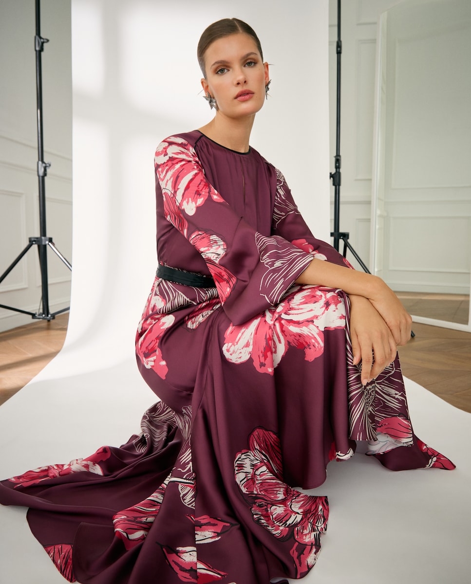 Vestido Camiseiro com Saia com Estampado Floral Vermelho-3