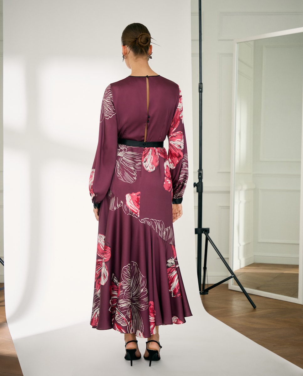 Vestido Camiseiro com Saia com Estampado Floral Vermelho-4