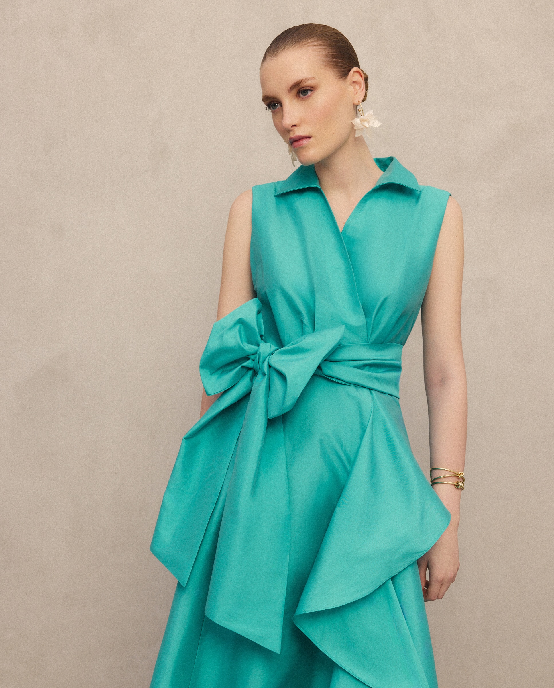 Vestido midi com volume 450 Turquesa-2