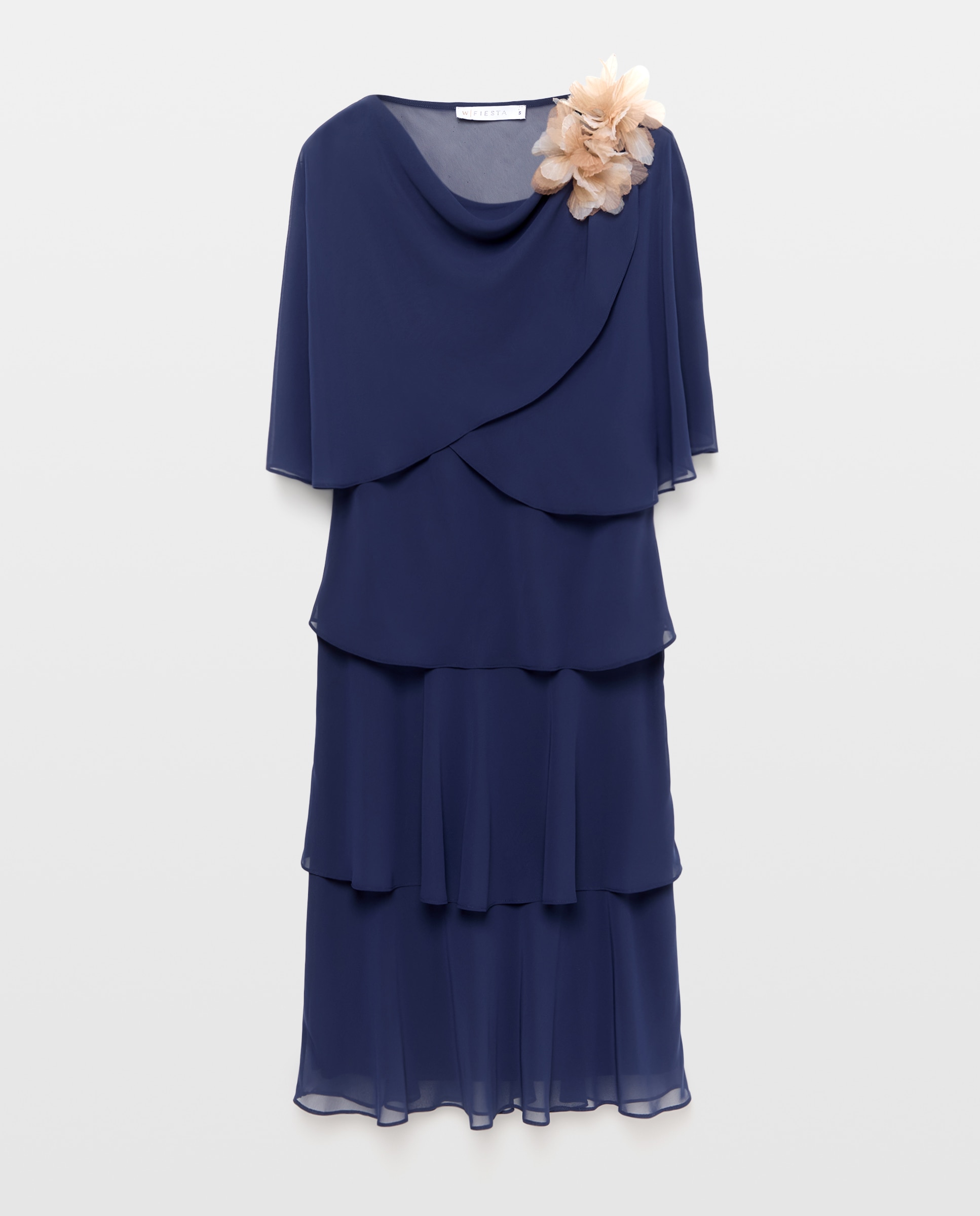 Vestido corto multicapas sin manga con capelina estampada - Woman Fiesta El Corte Inglés - Azul marino Azul marino-5