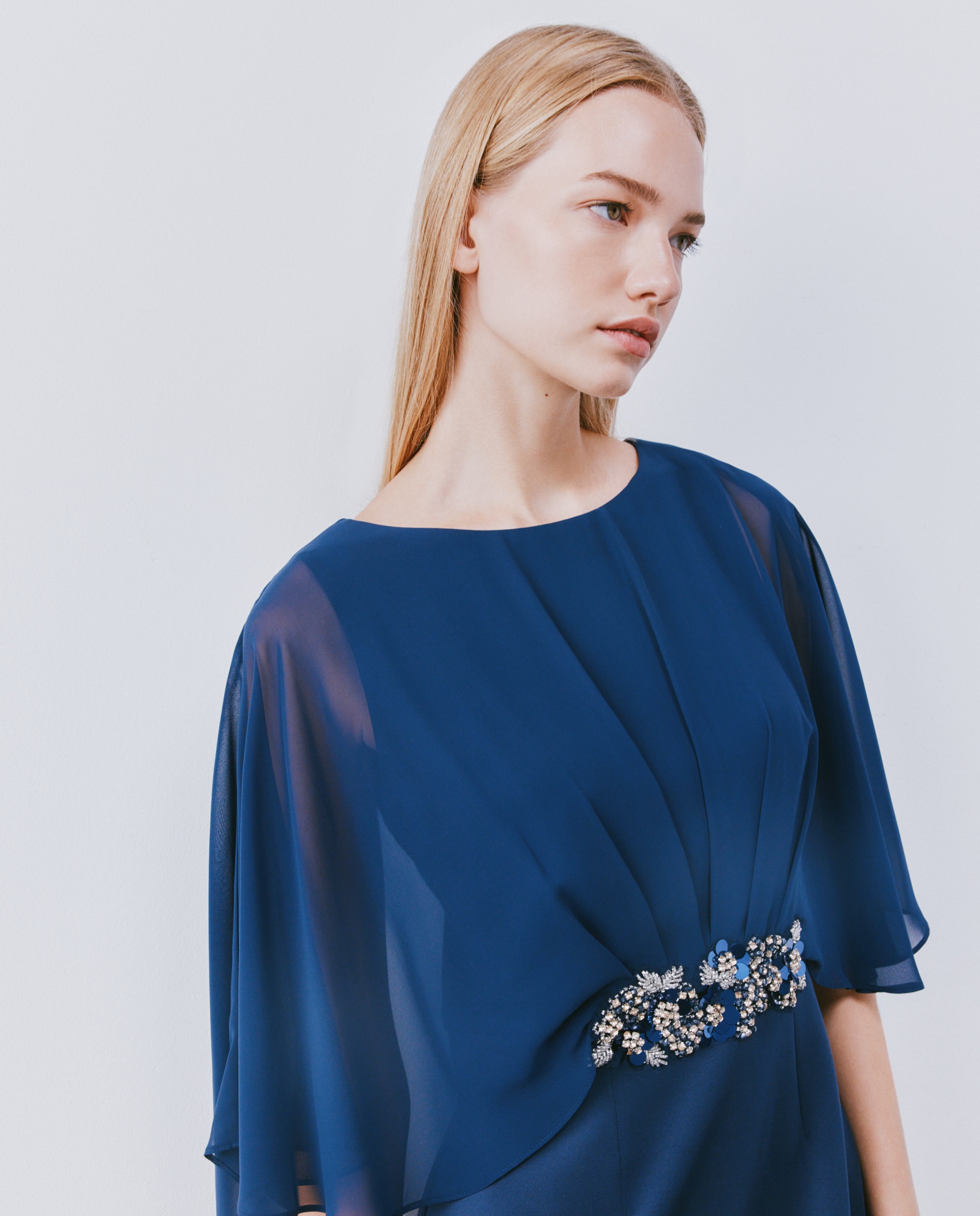 Vestido corto elástico capa broche cintura de mujer - Woman Fiesta El Corte Inglés - Azul marino Azul marino-2