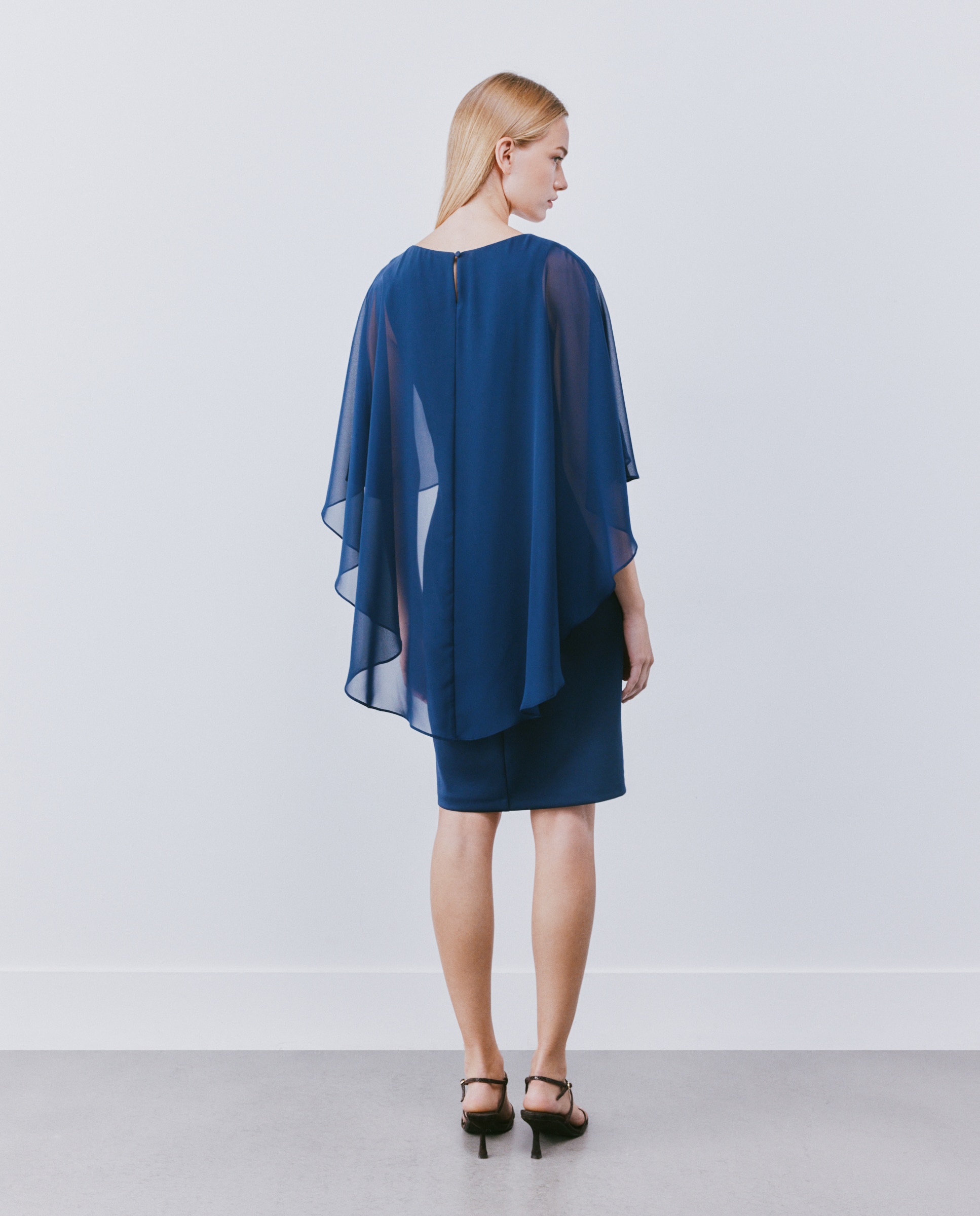 Vestido corto elástico capa broche cintura de mujer - Woman Fiesta El Corte Inglés - Azul marino Azul marino-3