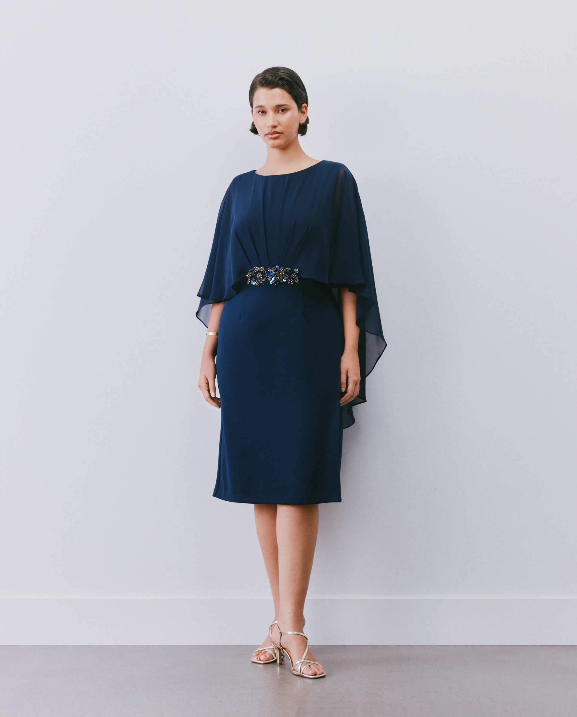 Vestido corto elástico capa broche cintura de mujer - Woman Fiesta El Corte Inglés - Azul marino Azul marino-4