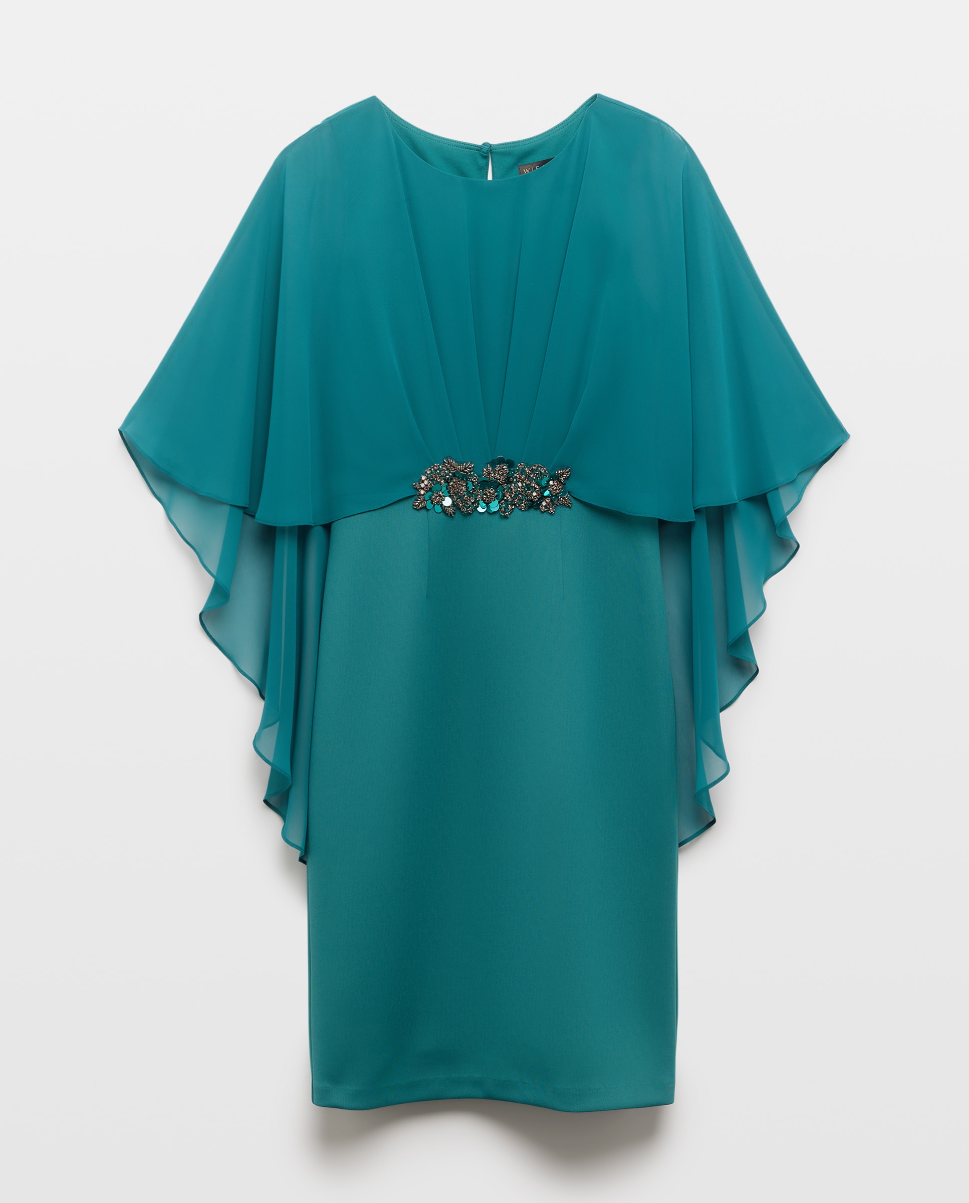 Vestido Curto Elástico com Capa e Pregadeira na Cintura 530 Verde Escuro-5