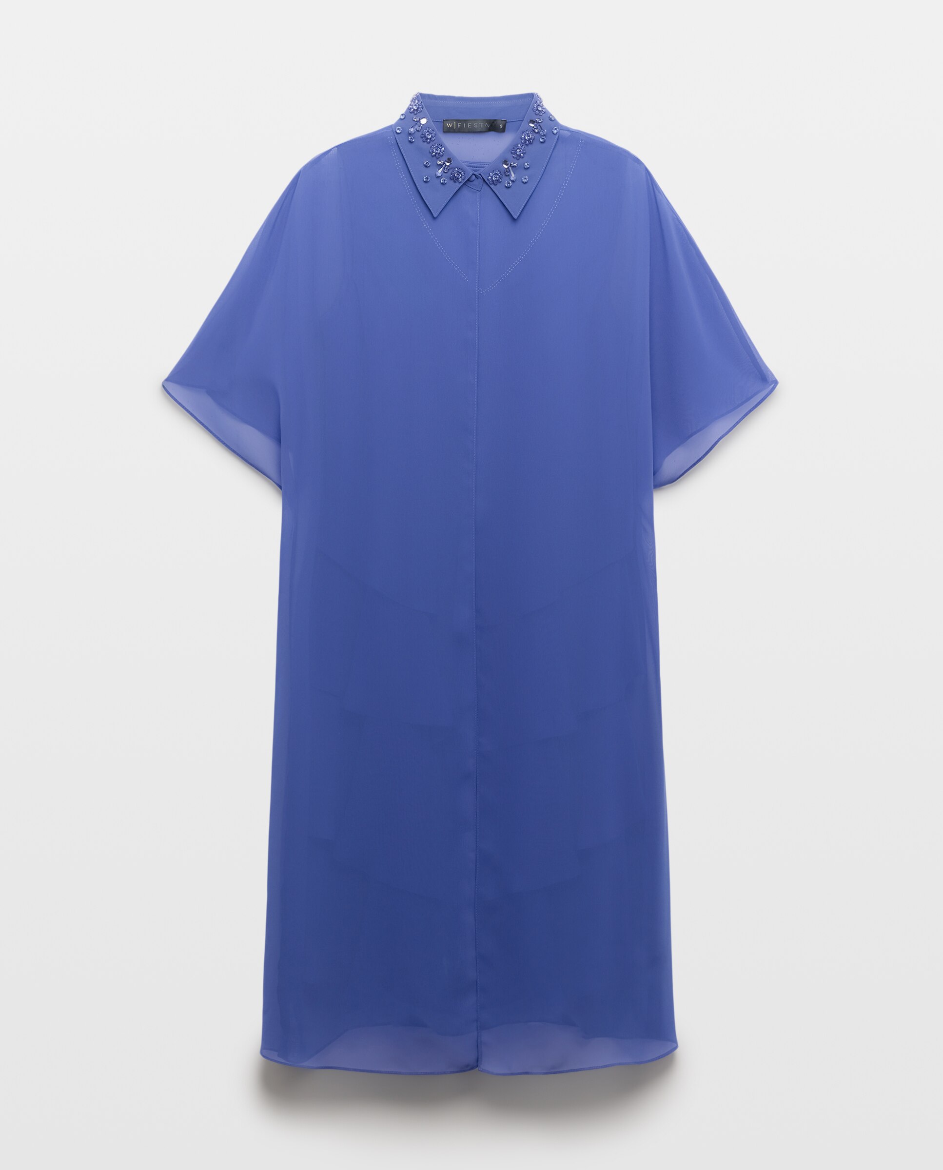Vestido Curto Multicamadas sem Mangas e Sobretudo Tipo Camiseiro 400 Azul-6