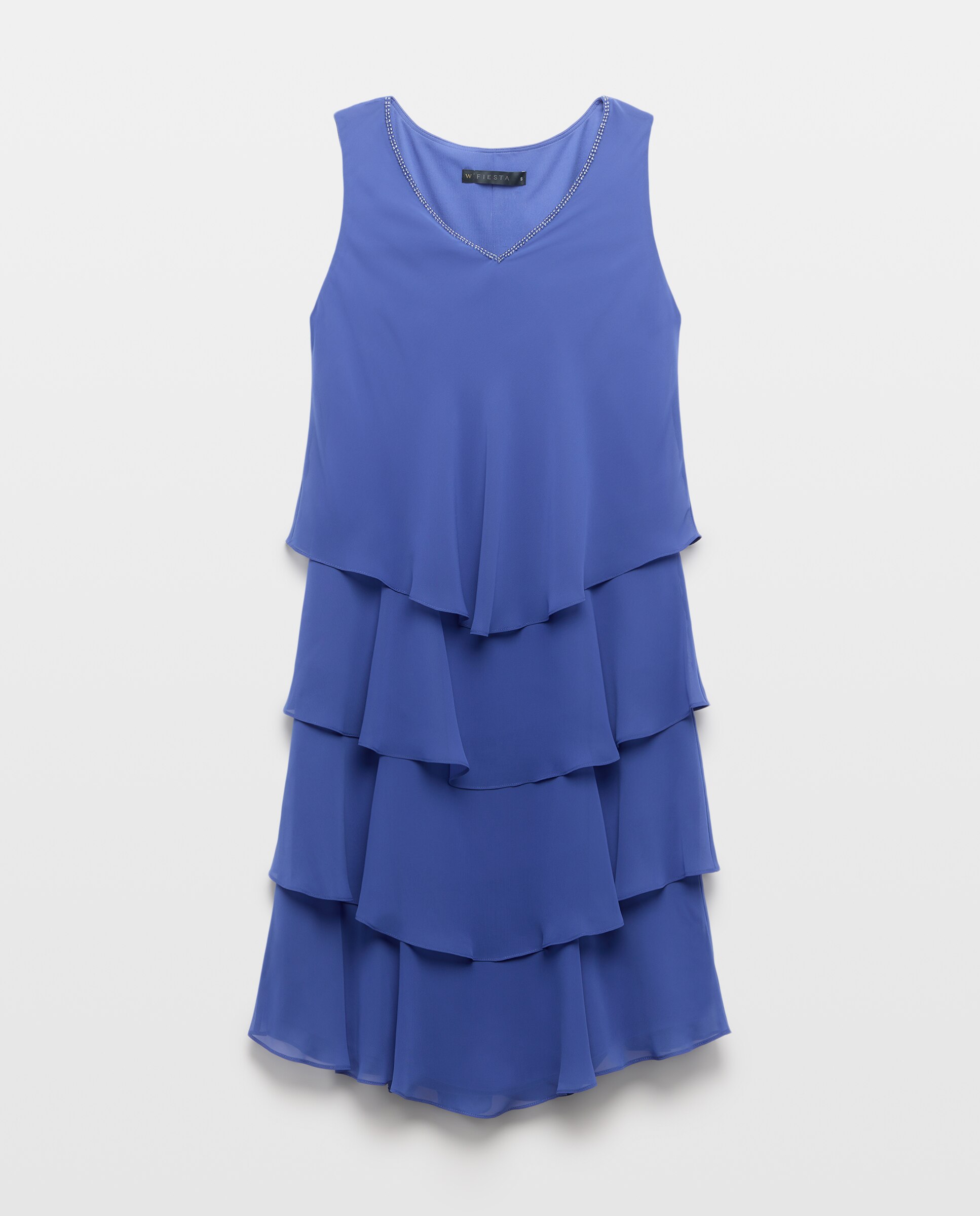 Vestido Curto Multicamadas sem Mangas e Sobretudo Tipo Camiseiro 400 Azul-7